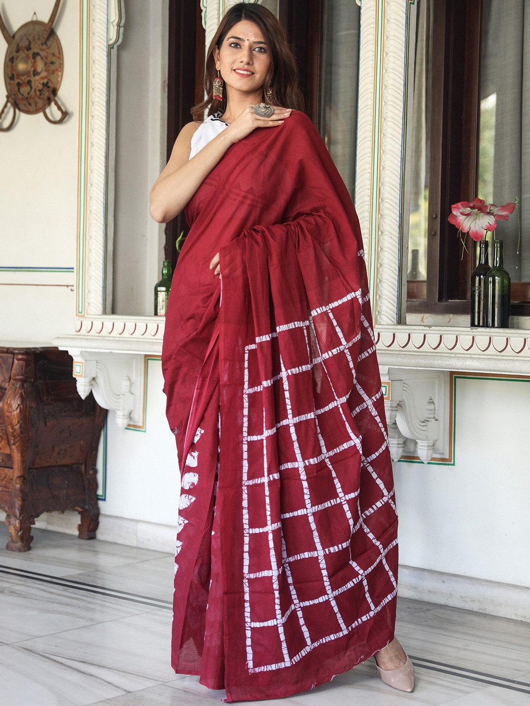 NIKHILAM Floral Pure Cotton Ikat Saree