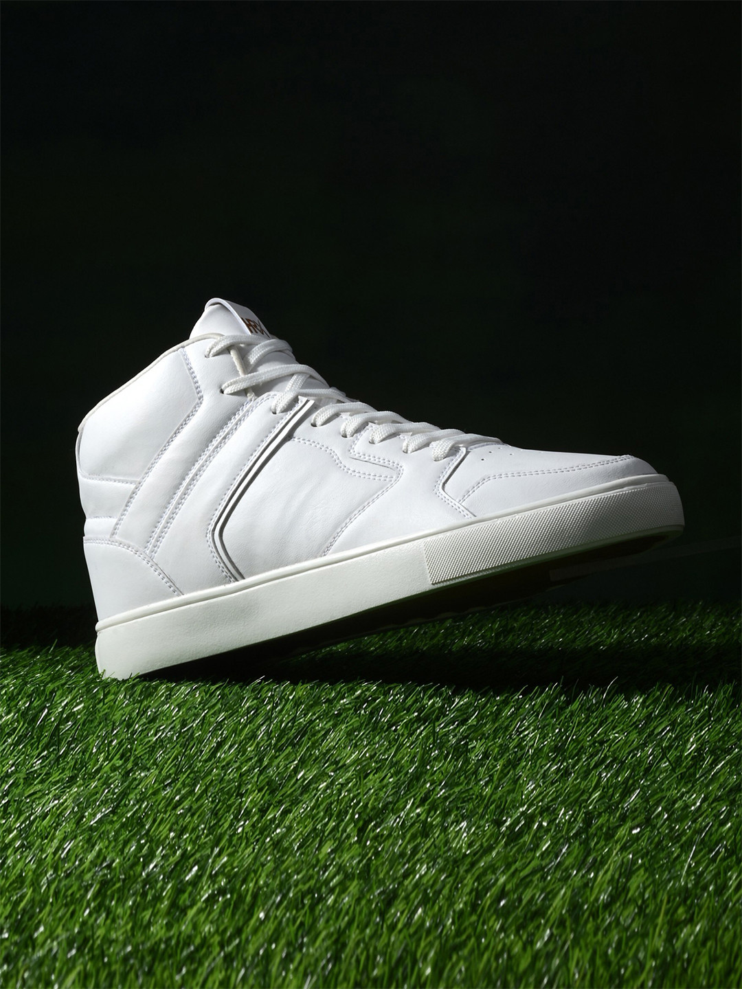 HRX by Hrithik Roshan Men White Skate Street Mid Top Perforations Comfort Insole Sneakers