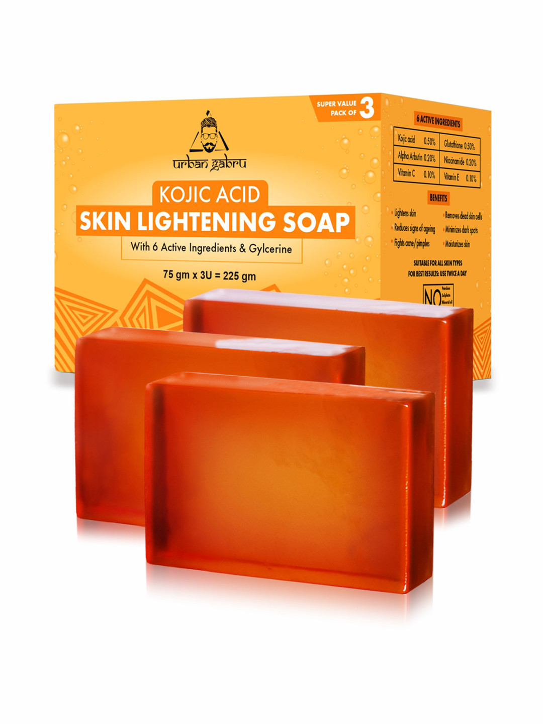 URBANGABRU 3-Pcs Kojic Acid Skin Lightening Soap - 75g Each