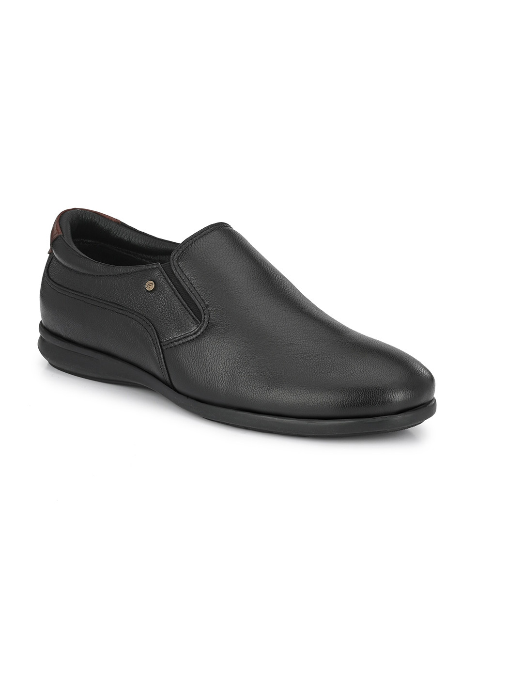 Egoss Men Black Textured Round Toe Leather Loafers Sneakers Slip-On