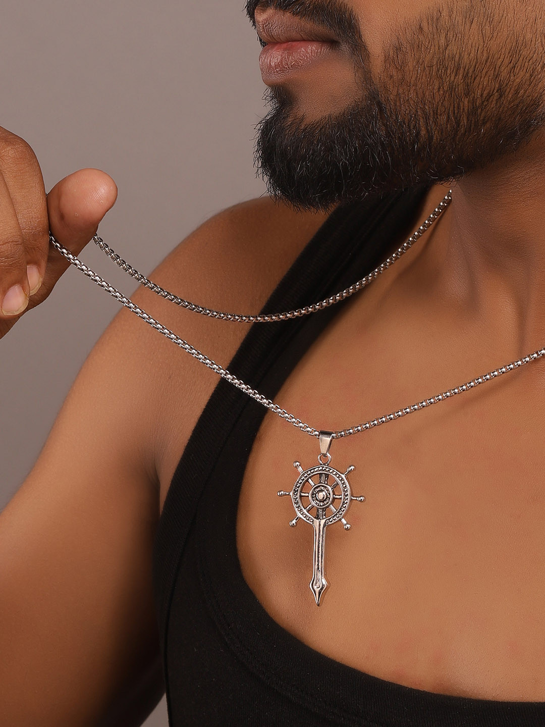 The Roadster Lifestyle Co. Silver Plated Ship Wheel pendant & chain