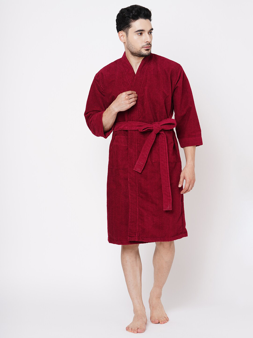 Welspun Maroon Pure Cotton Bath Robe