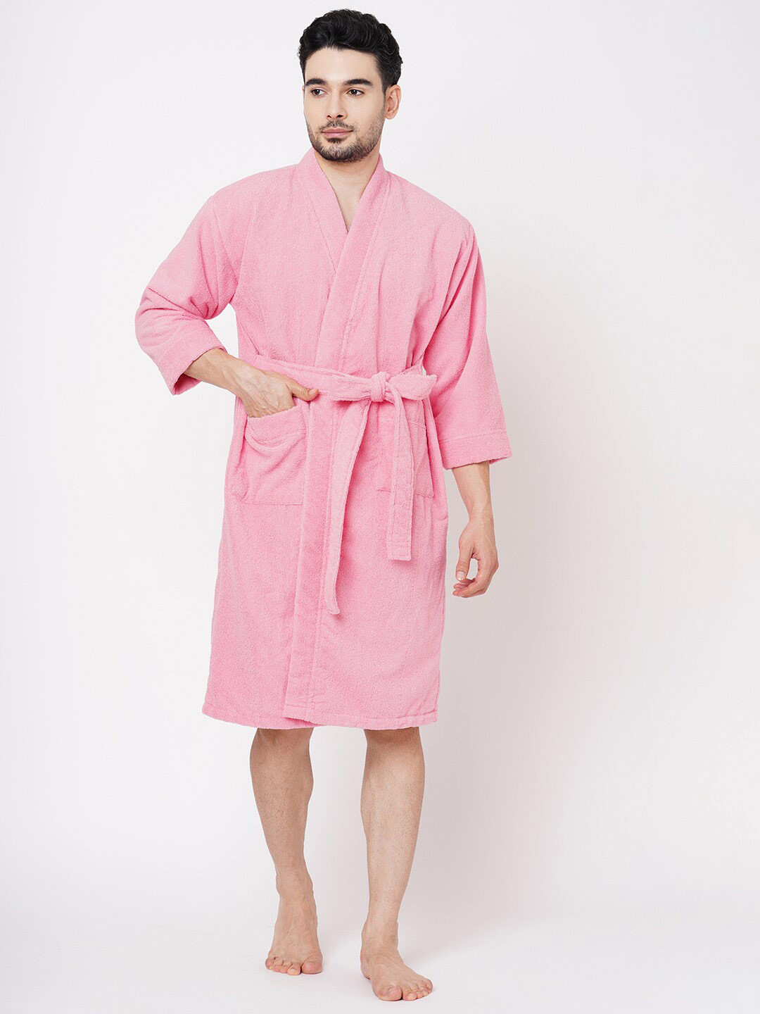 Welspun Pink Pure Cotton Bath Robe