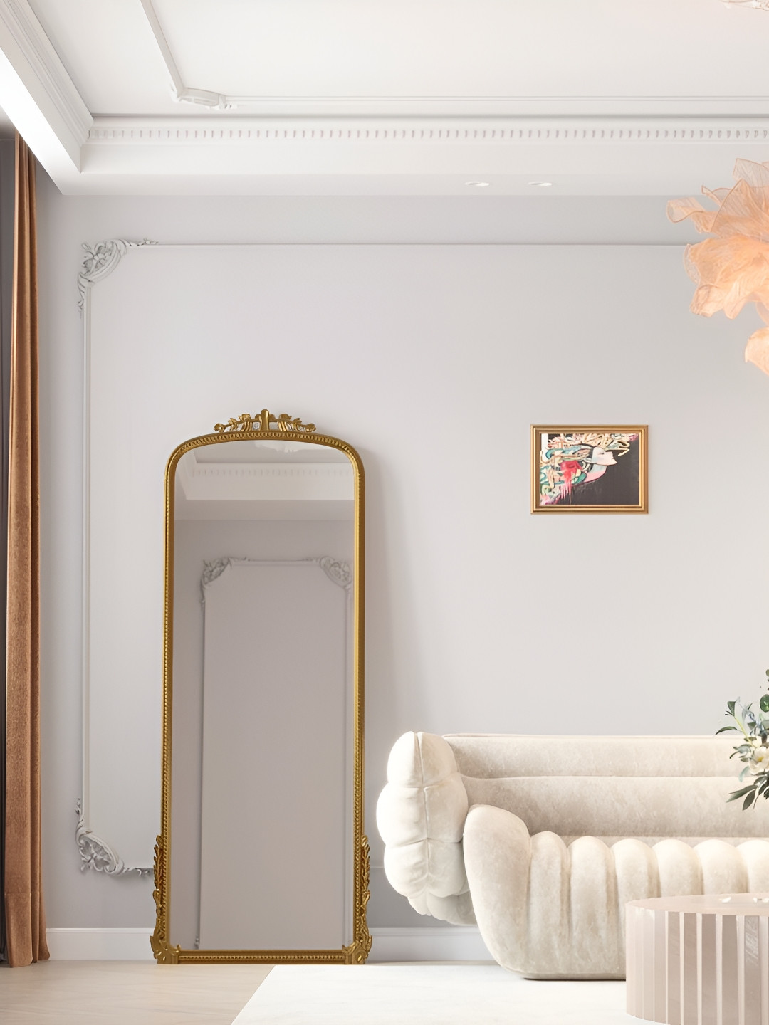 CasaGold Beige & Grey Rectangle Framed Glass Antique Bathroom Floor Mirror