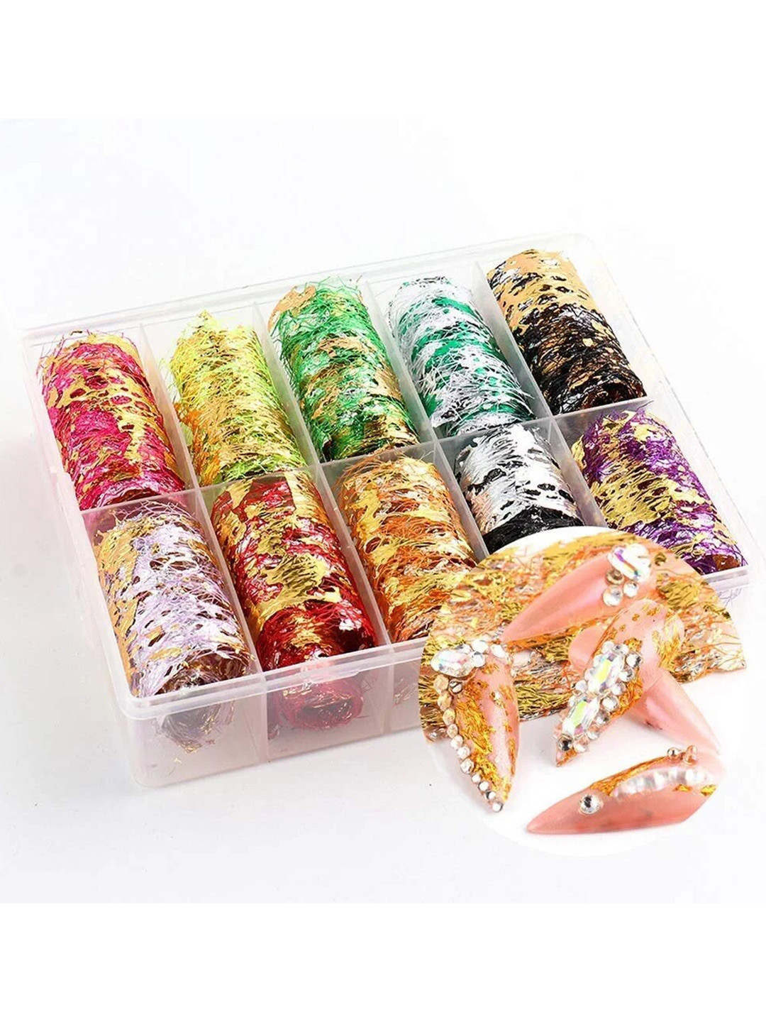 FEELHIGH 10 Rolls Gold Net Print Nail Foil Decals - 11