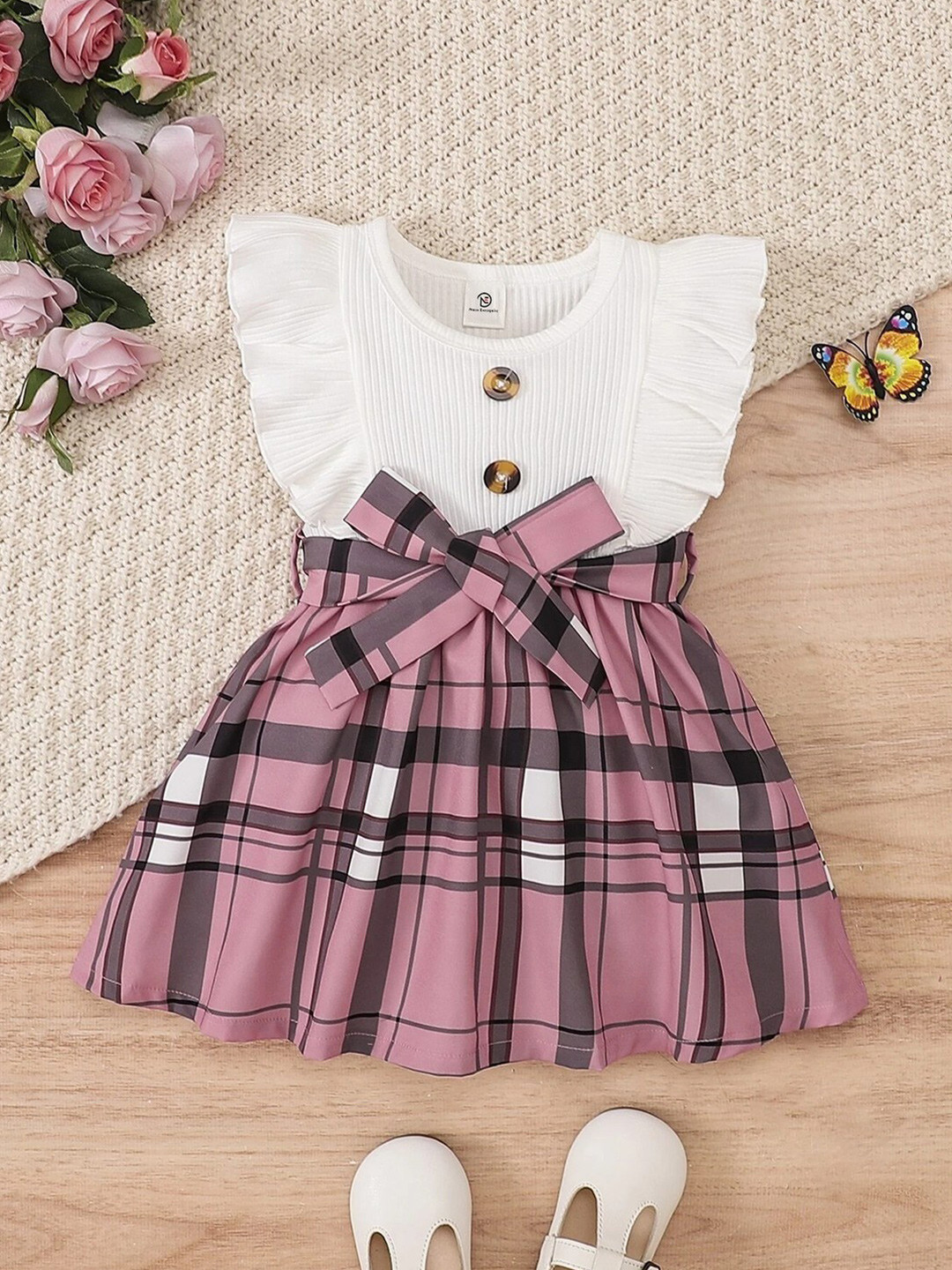 BAESD Girls Printed Round Neck Opaque A-Line Modal Mini Dress