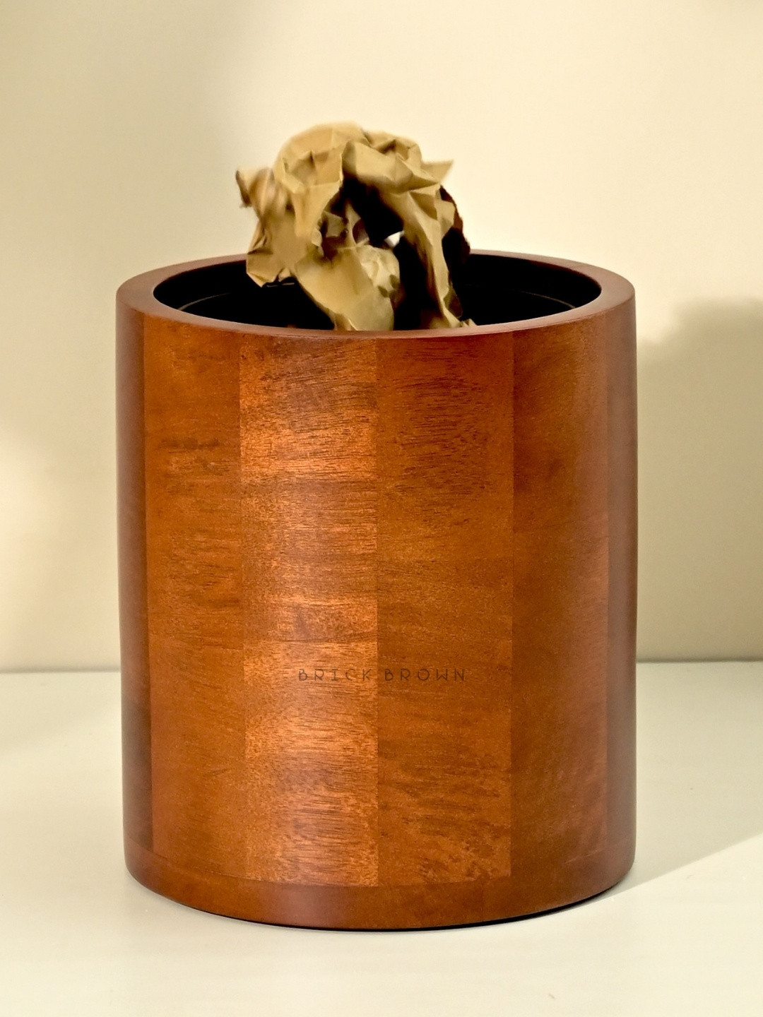 BRICK BROWN Mahogany Brown Wooden Open Waste Bucket