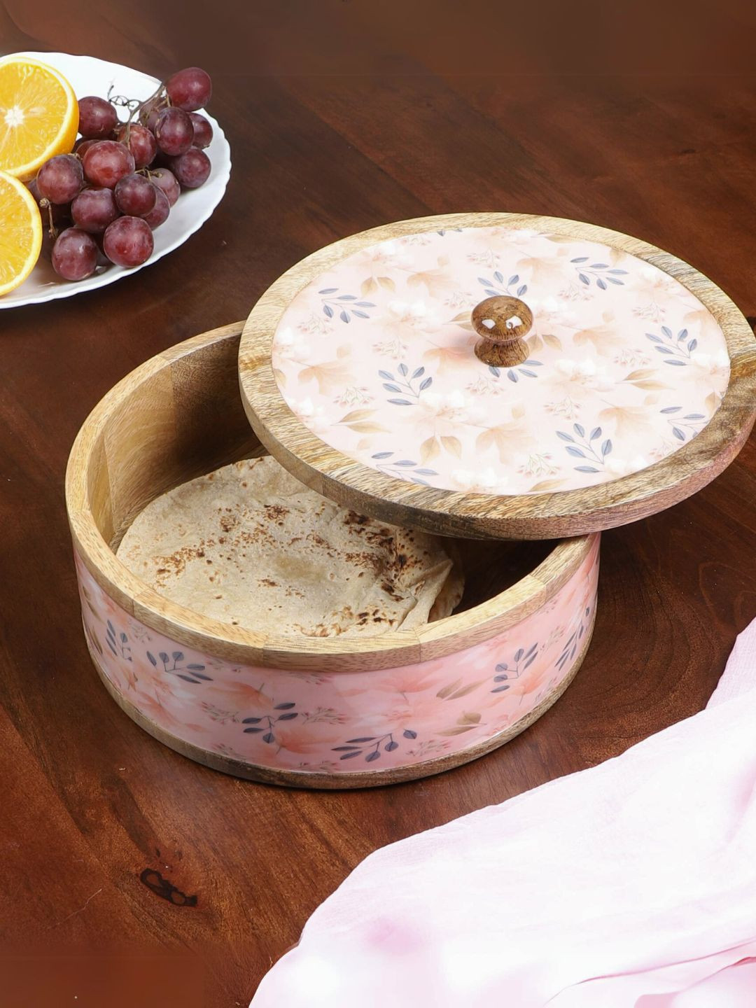 BRICK BROWN Pink & Grey Wooden Roti Box