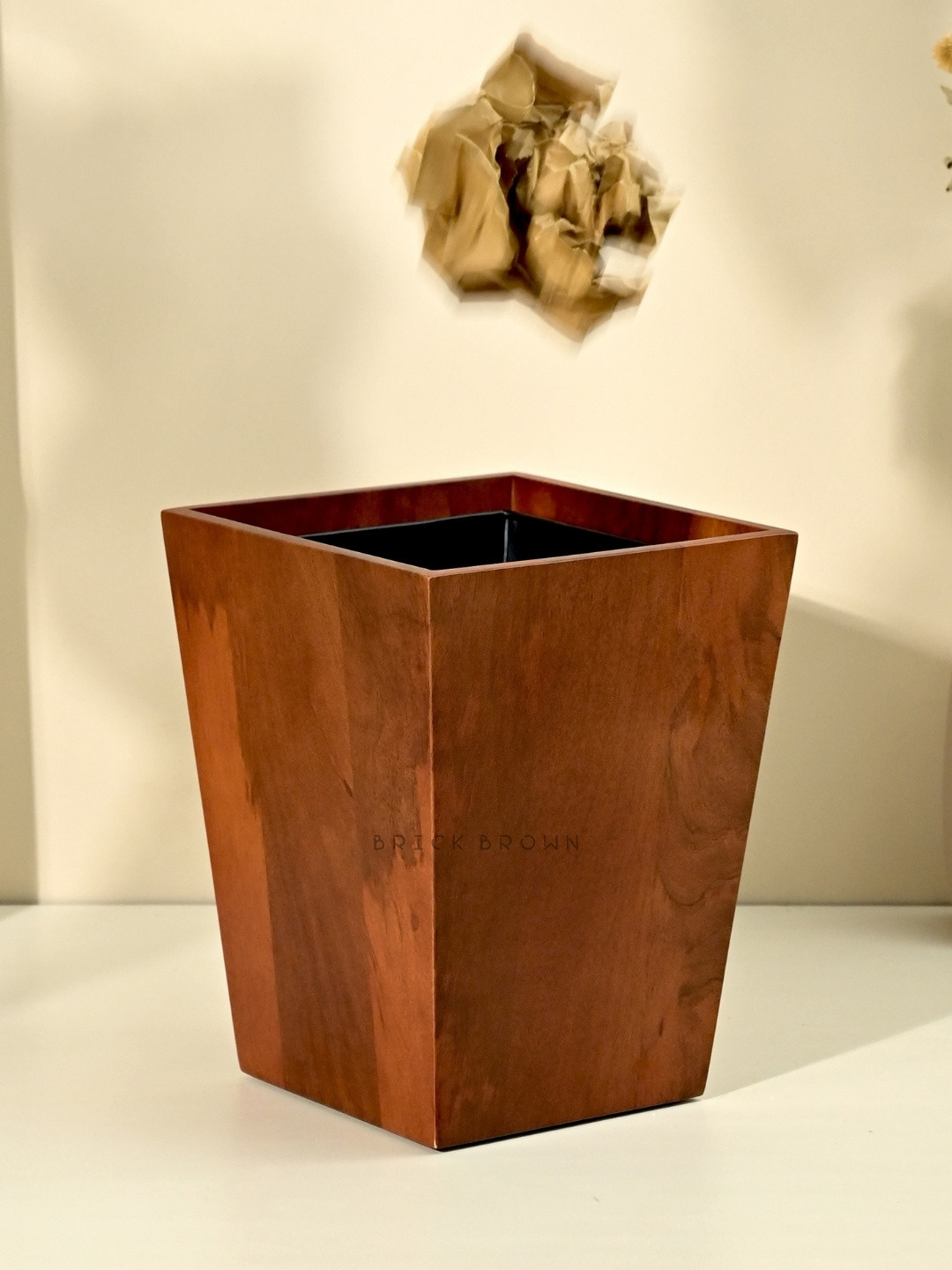 BRICK BROWN Mahogany Brown Wooden Open Waste Bucket