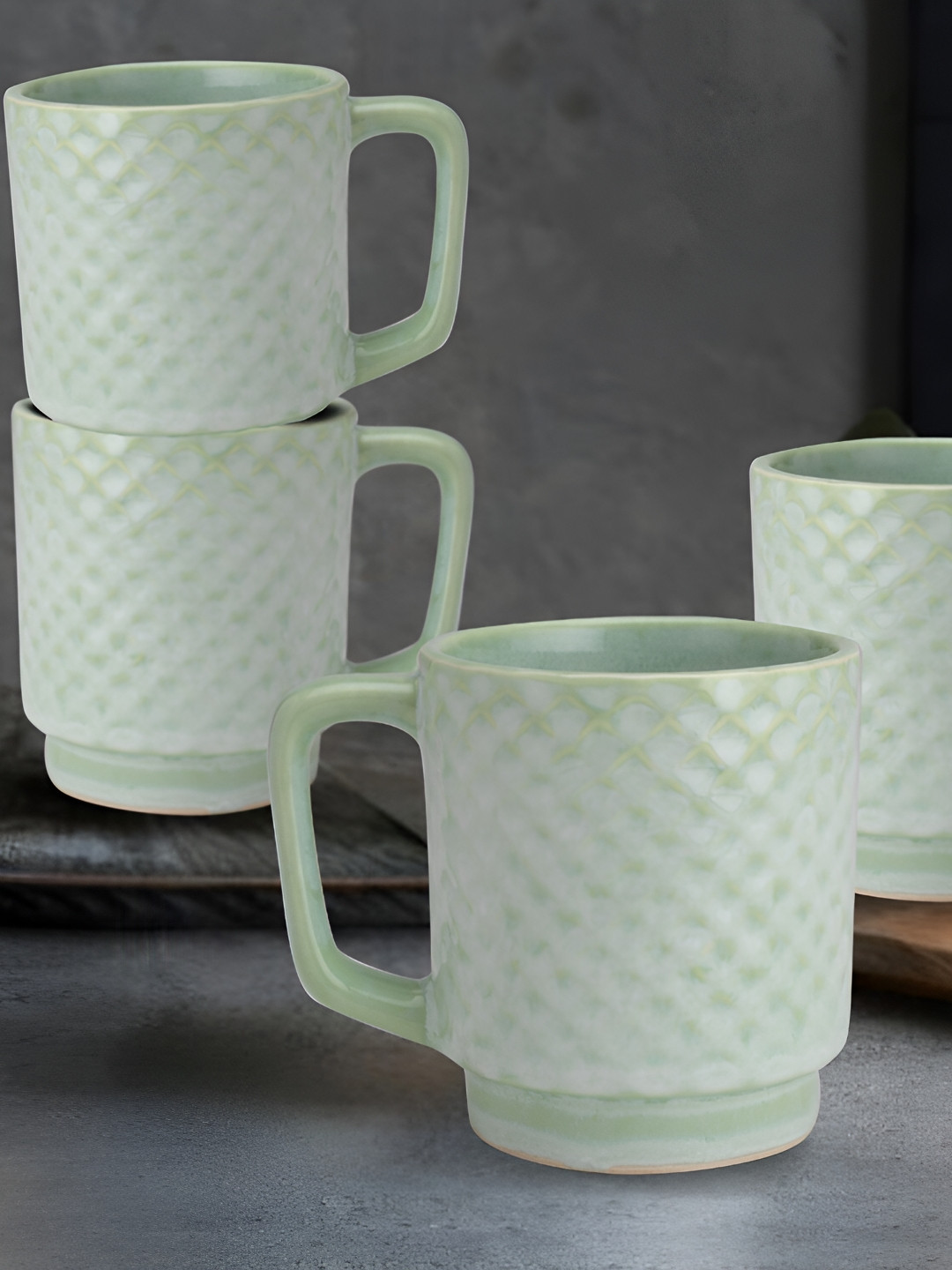 BODHI HOUSE Brother Sister We Love Fight Crazy Green Ceramic Handmade 4 Piece Mugs-275ml