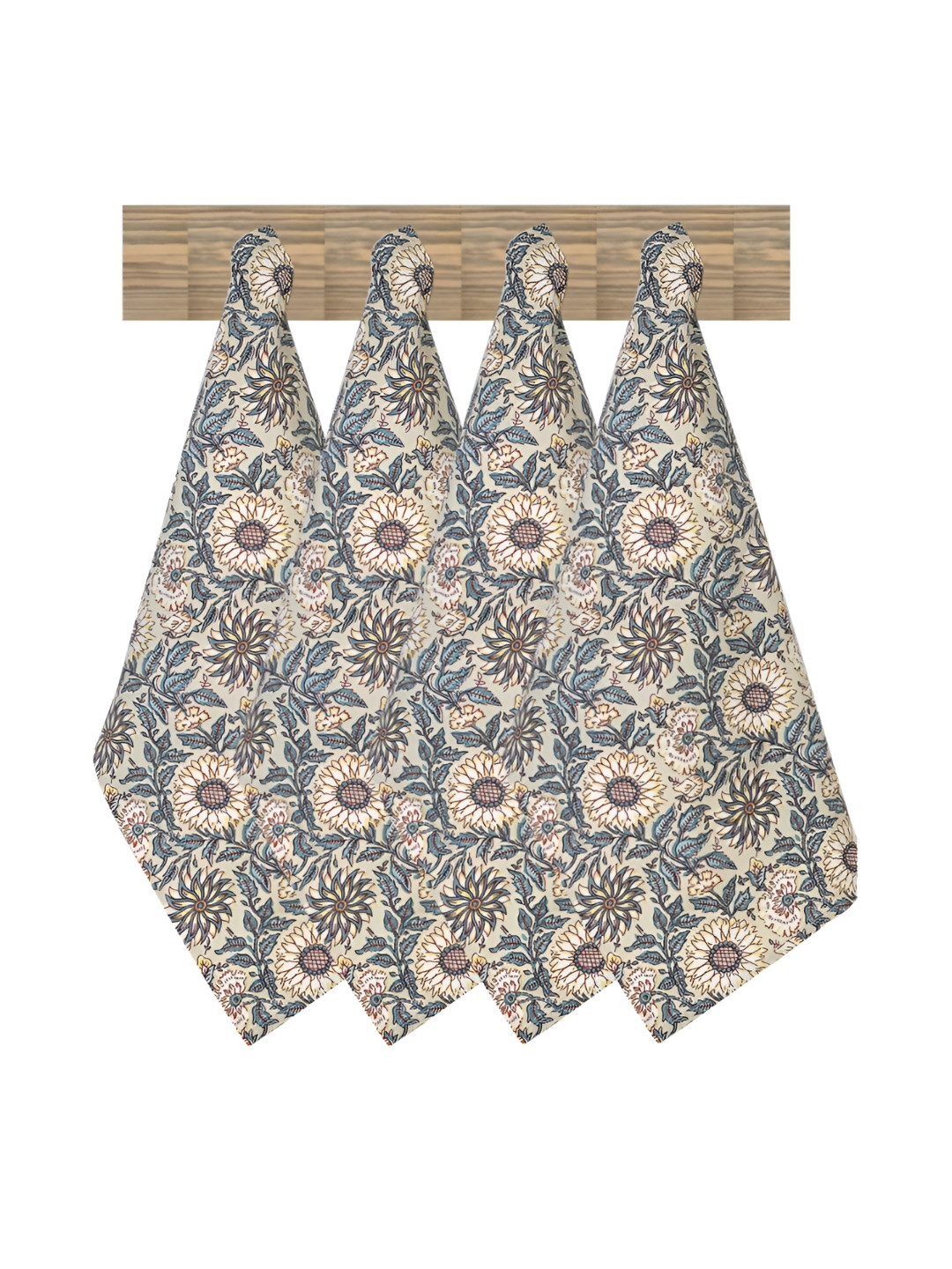 Texstylers 4 Pieces Beige & Grey Printed Cotton Kitchen Towels