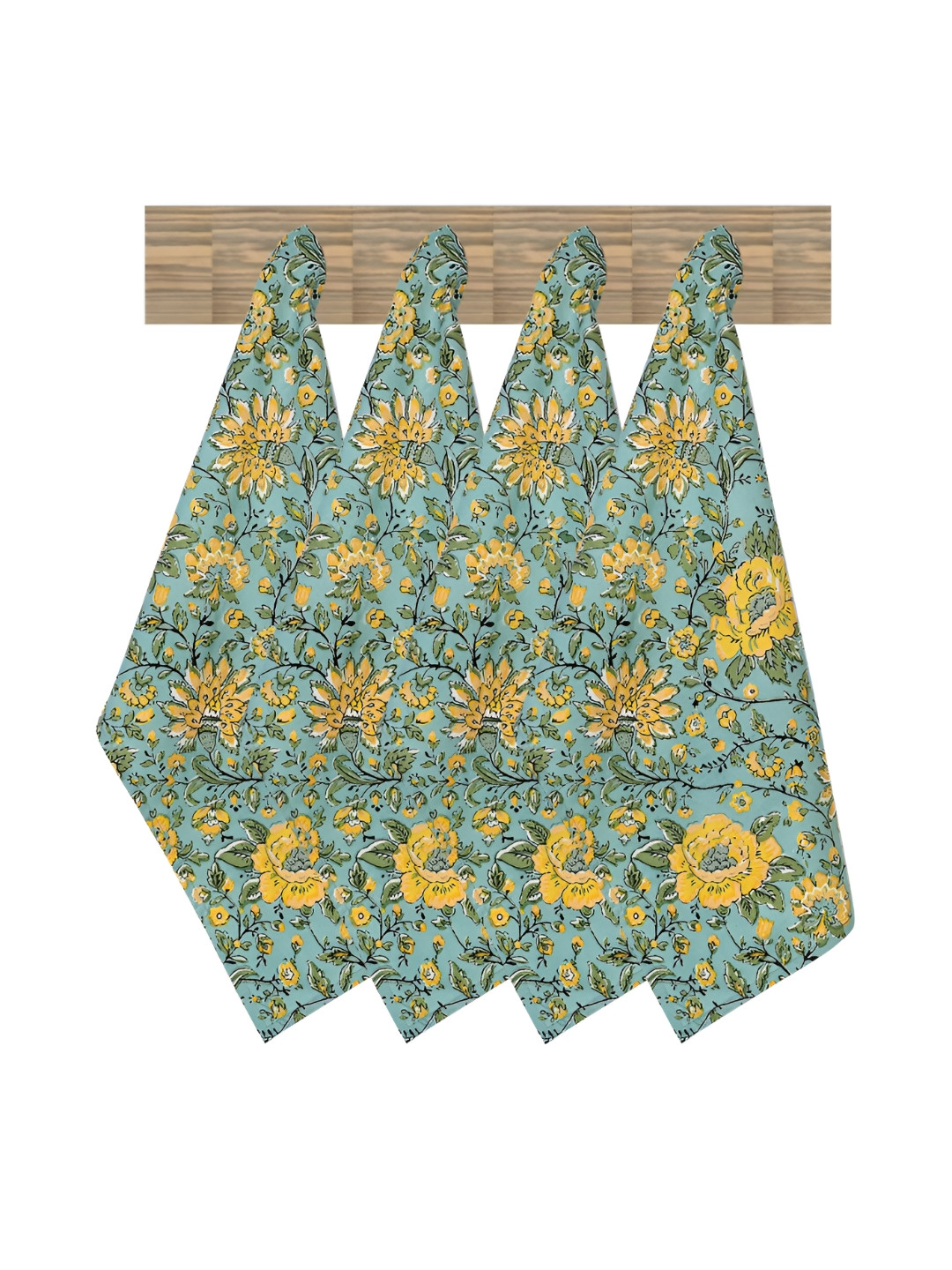 Texstylers 4 Pieces Yellow & Blue Printed Cotton Kitchen Towels