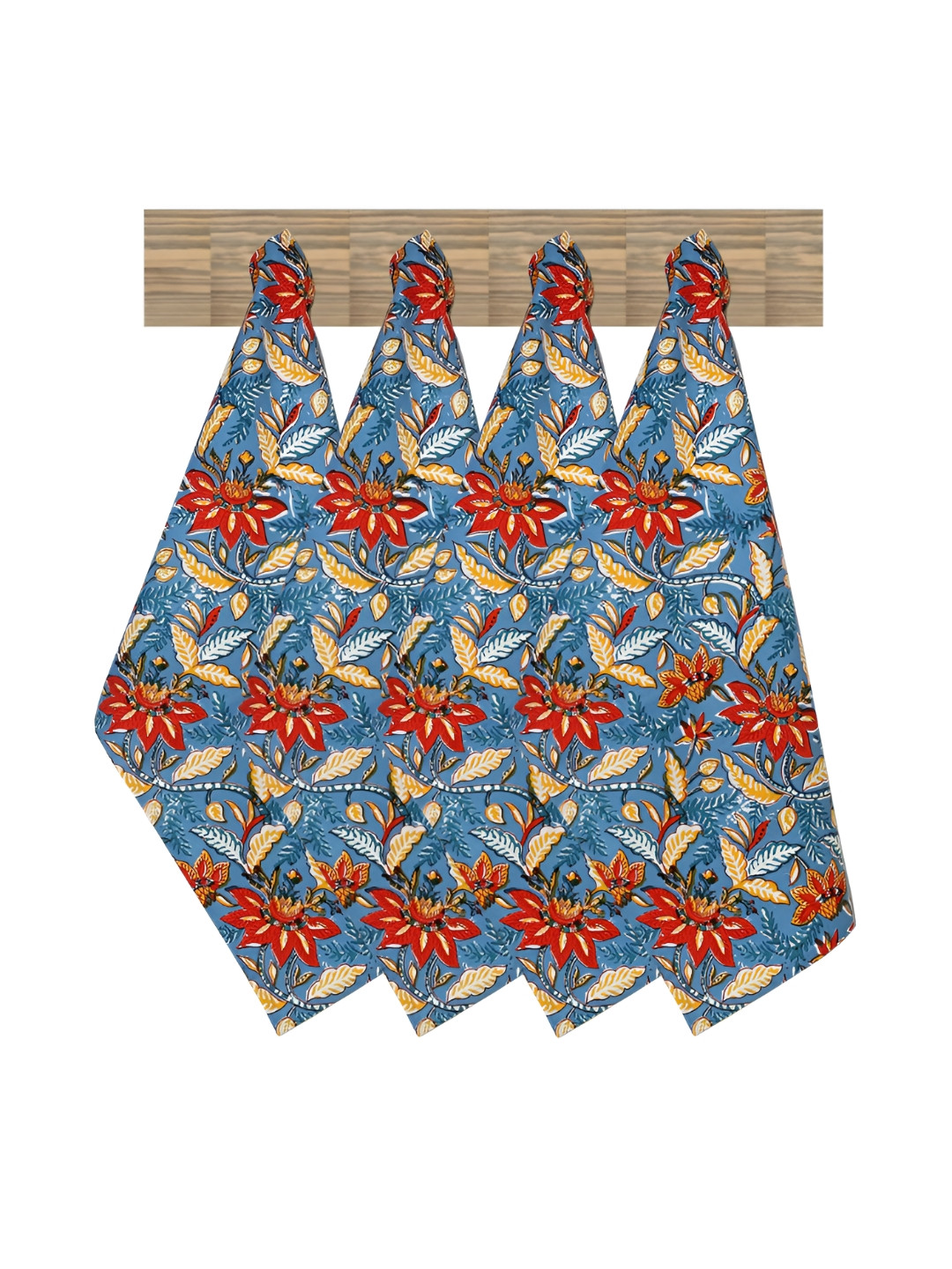 Texstylers 4 Pieces Blue & Red Printed Cotton Kitchen Towels