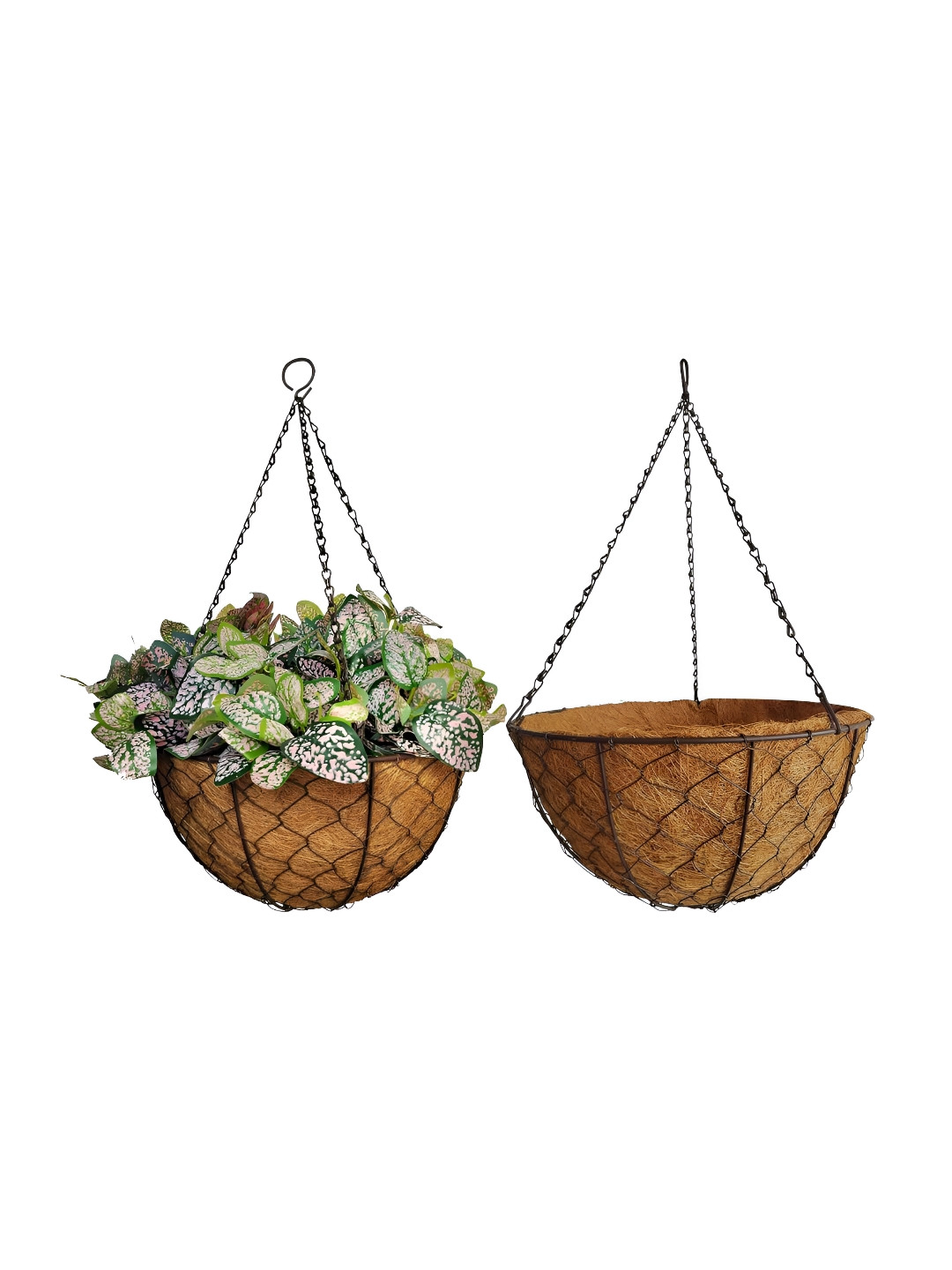 Garden Deco Brown 2 Pieces Mesh Basket Planters with Coco Liner