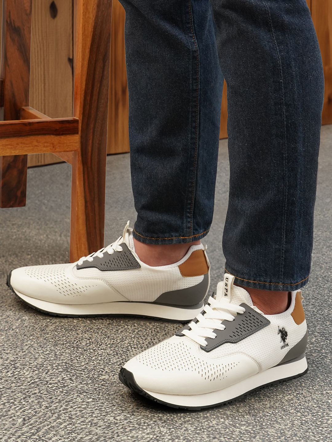 U.S. Polo Assn. Men Colourblocked Laser Cuts Detail Sneakers