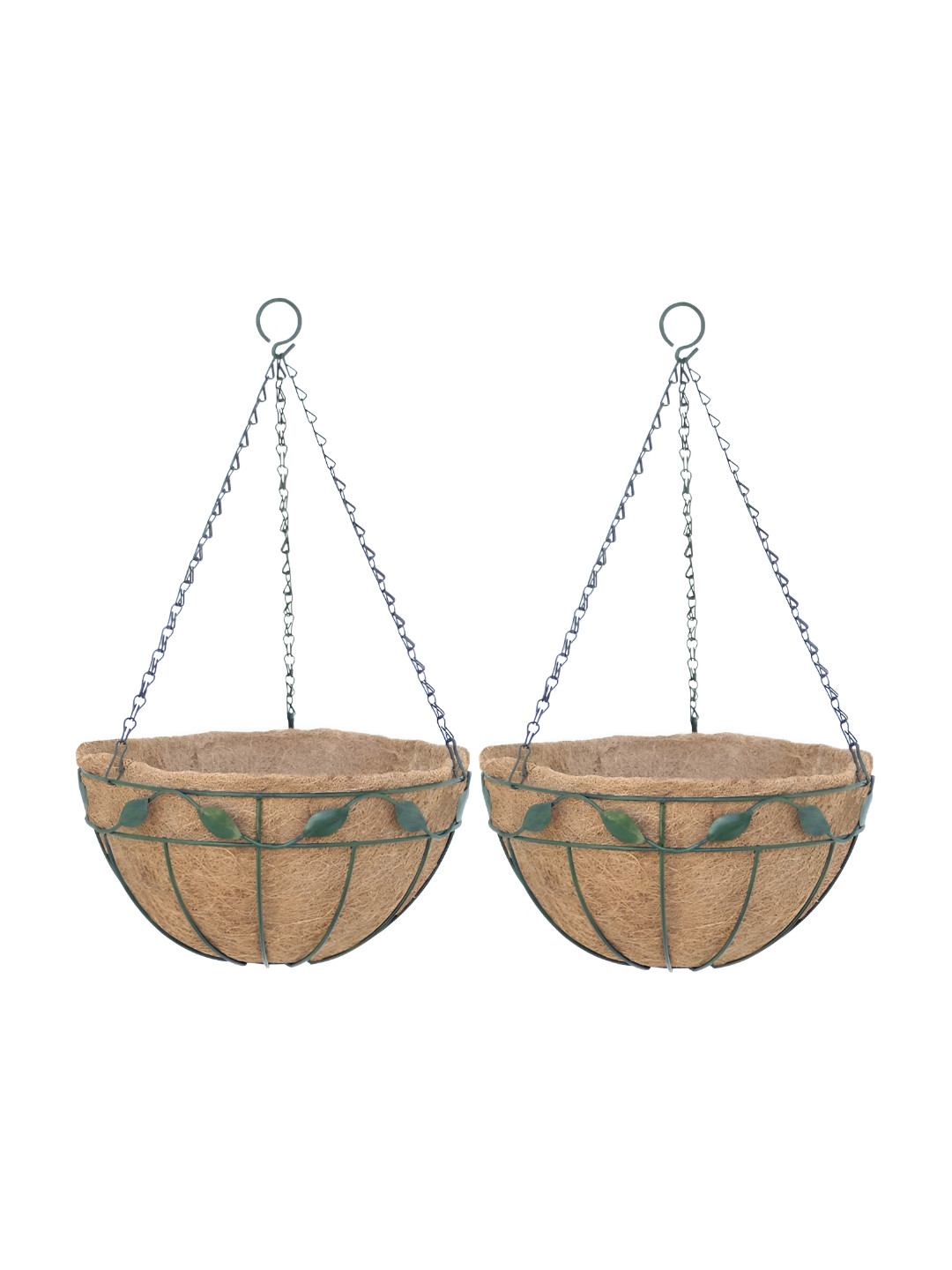Garden Deco Brown & Green 2 Pieces Leaf Hanging Basket Planters