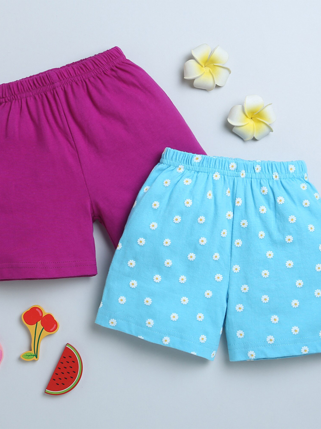 BUMZEE Girls Pack Of 2 Floral Printed Cotton Shorts