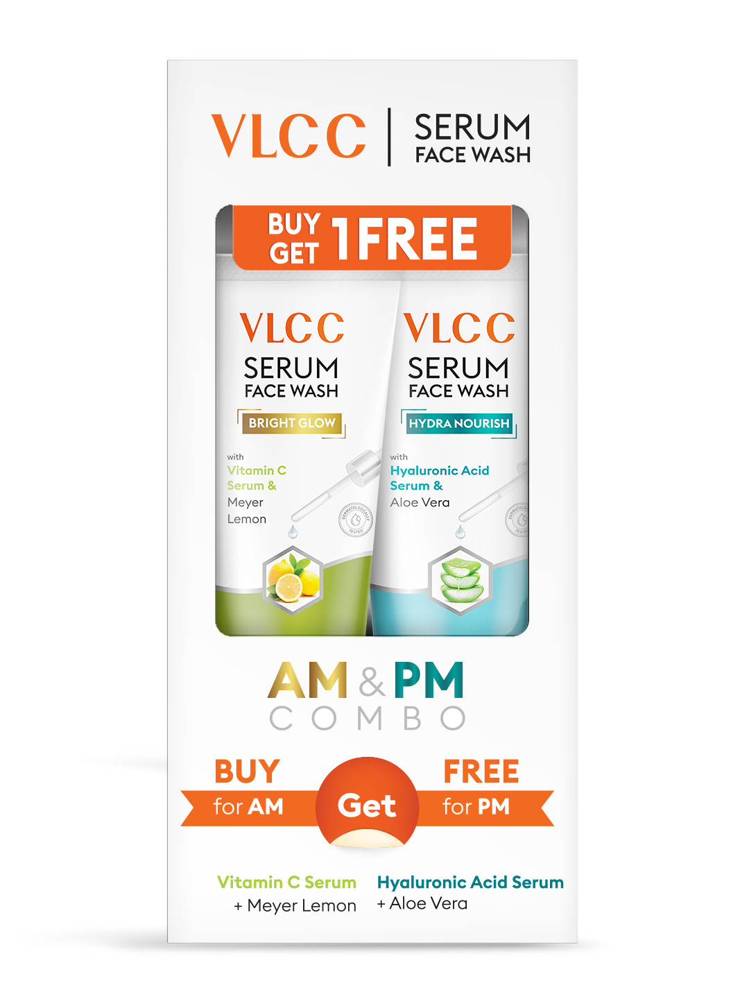 VLCC Vitamin C & Meyer Lemon Serum Facewash for AM & Aloe Vera Serum Facewash for PM