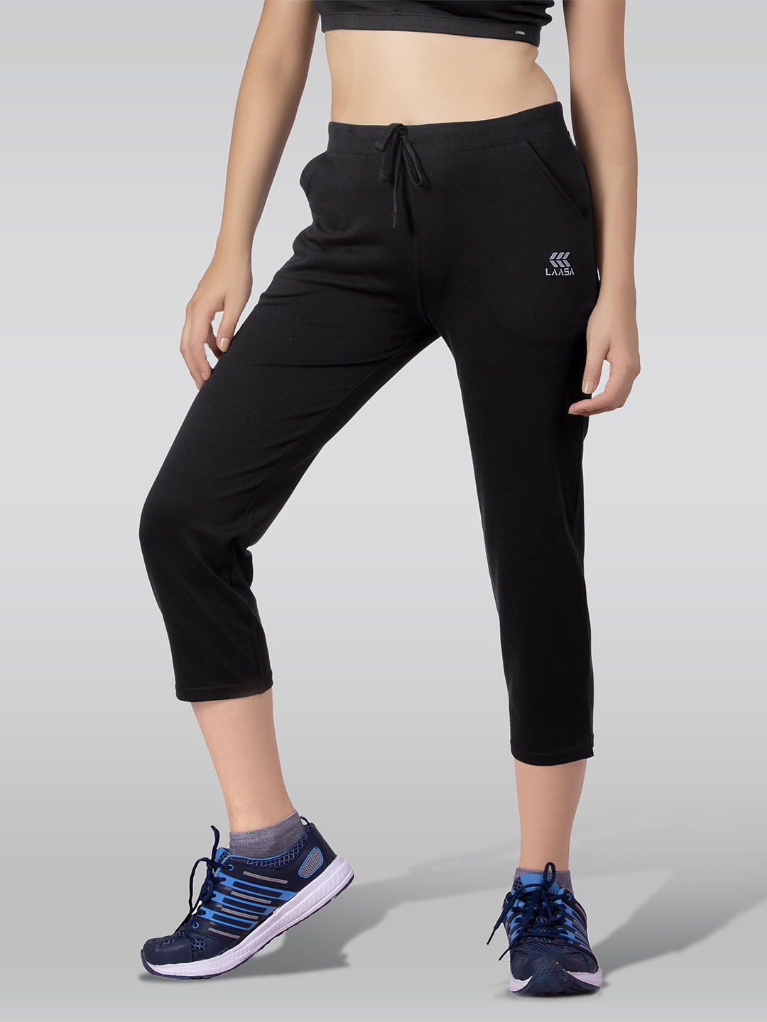 LAASA  SPORTS Rib Waistband Mid-Rise Regular Fit Cotton Sports Capris