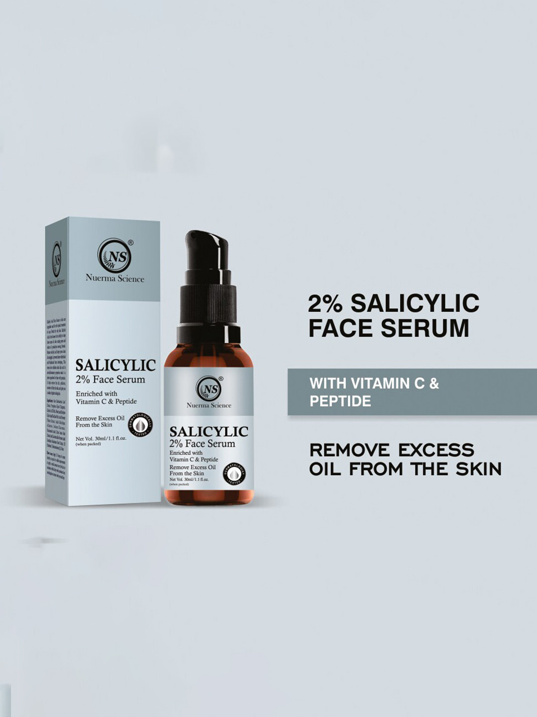 Nuerma Science Salicylic 2% Face Serum with Vitamin C & Peptide for Excess Oil - 30ml