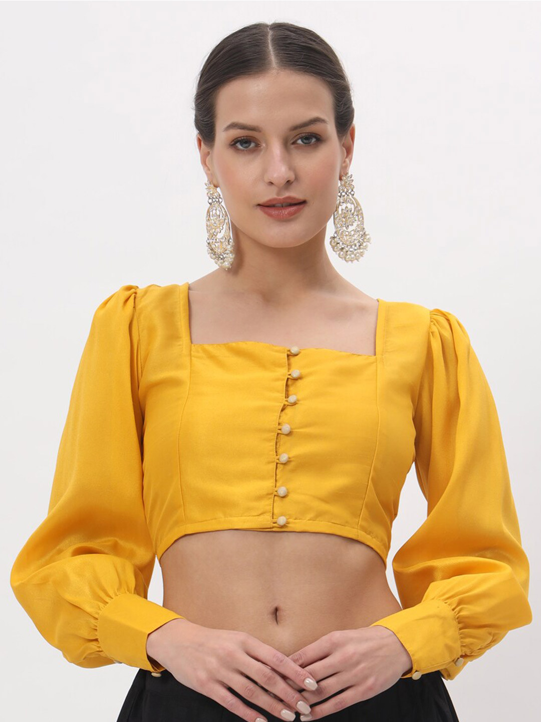 studio rasa Long Sleeves Square Neck Chroma Button Down Blouse