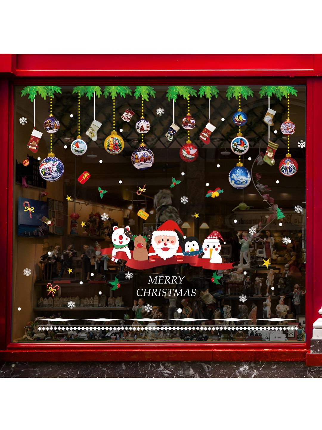 Jaamso Royals Red & Green Merry Christmas Printed Self-Adhesive Wall Sticker