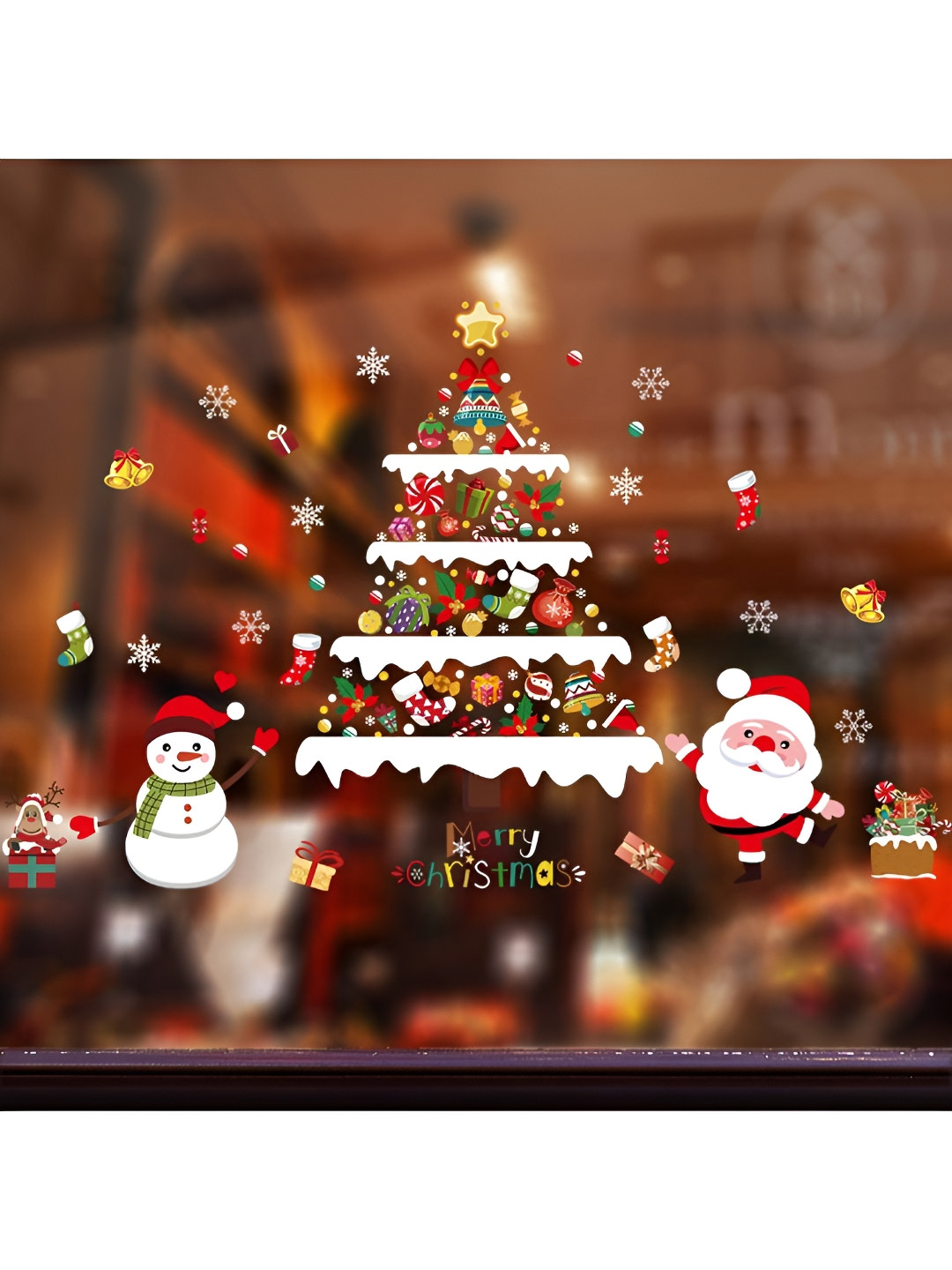 Jaamso Royals White & Red Christmas Theme Printed Self-Adhesive Wall Sticker