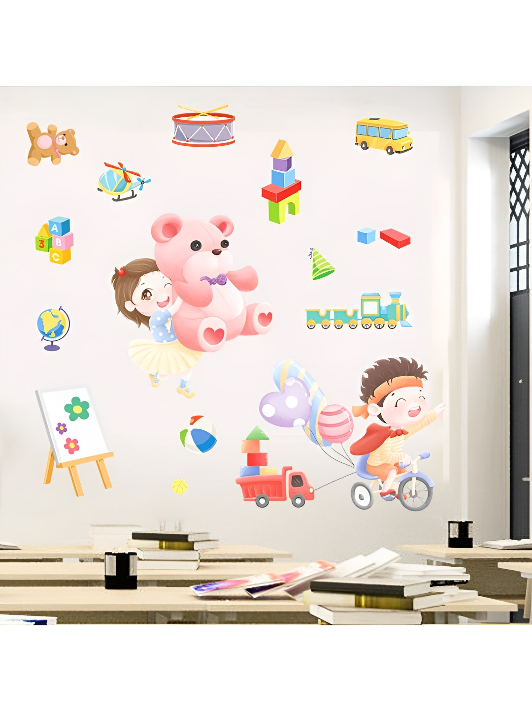 Jaamso Royals Pink & Brown Kindergarten Theme Printed Self-Adhesive Wall Sticker