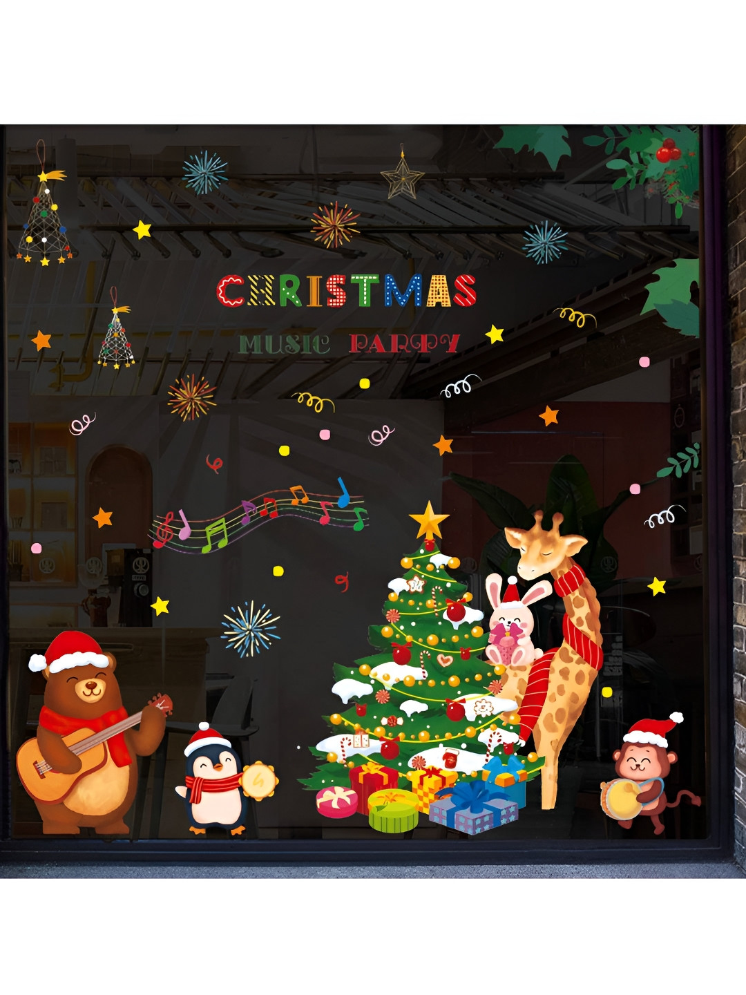 Jaamso Royals Green & Red Christmas Theme Printed Self-Adhesive Wall Sticker