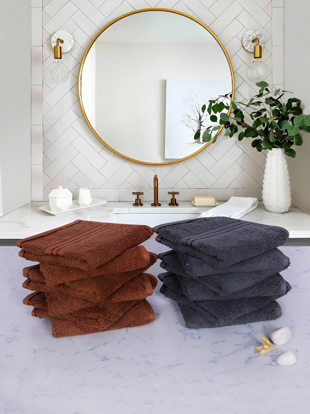 Aura Charcoal & Brown 12 Pieces Cotton 600 GSM Ultra Soft & Highly Absorbent Face Towels