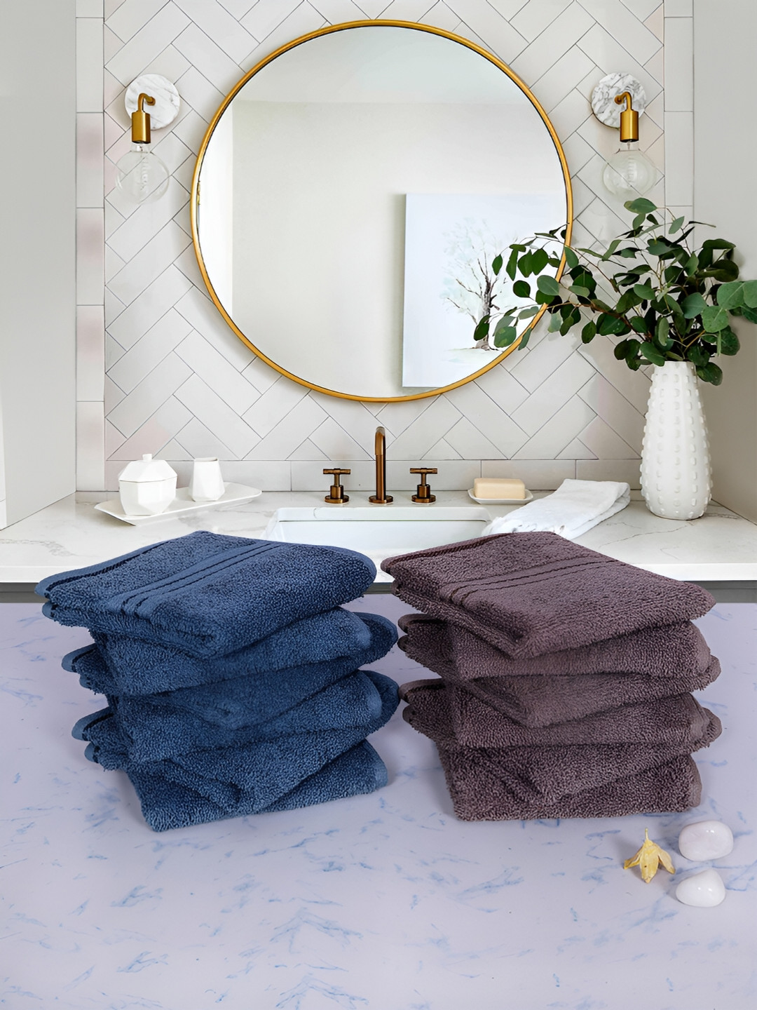 Aura Blue & Grey 12 Pieces Cotton 600 GSM Ultra Soft & Highly Absorbent Face Towels