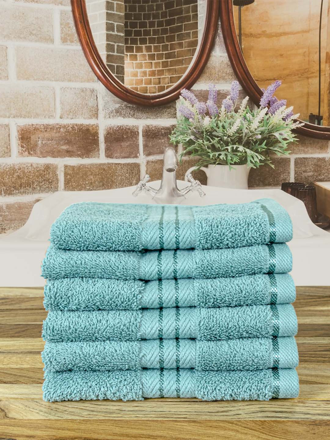 Aura Green 6Pcs 600GSM Pure Cotton Ultra Soft & Highly Absorbent Face Towels
