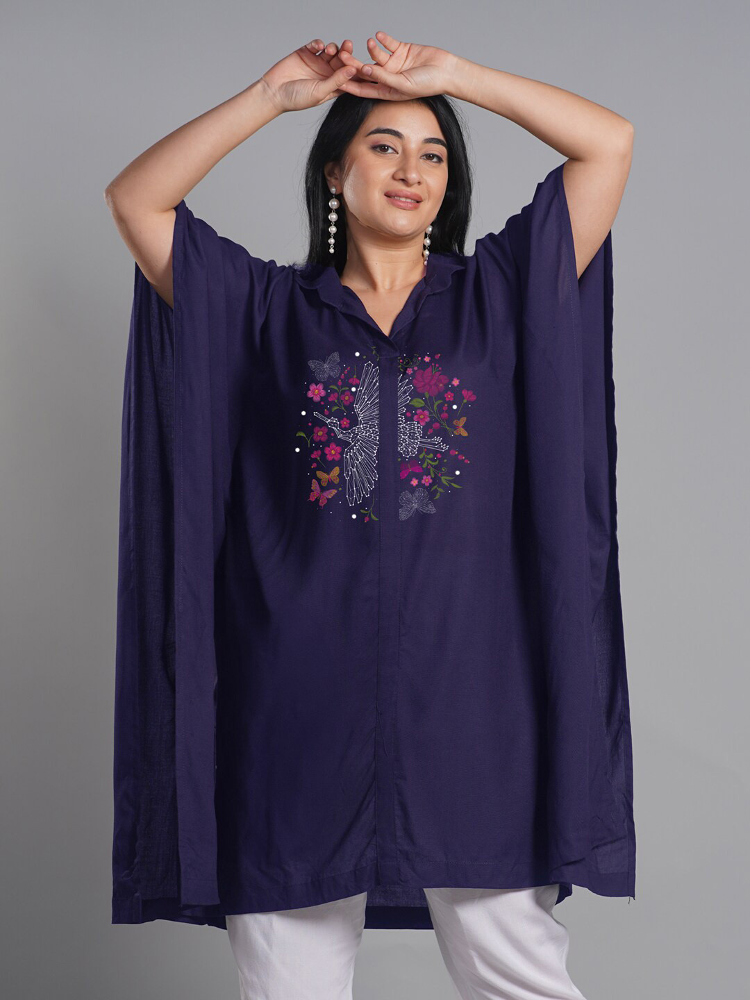 LetsDressUp Floral Printed Flared Sleeves Knee Length Kaftan Kurta