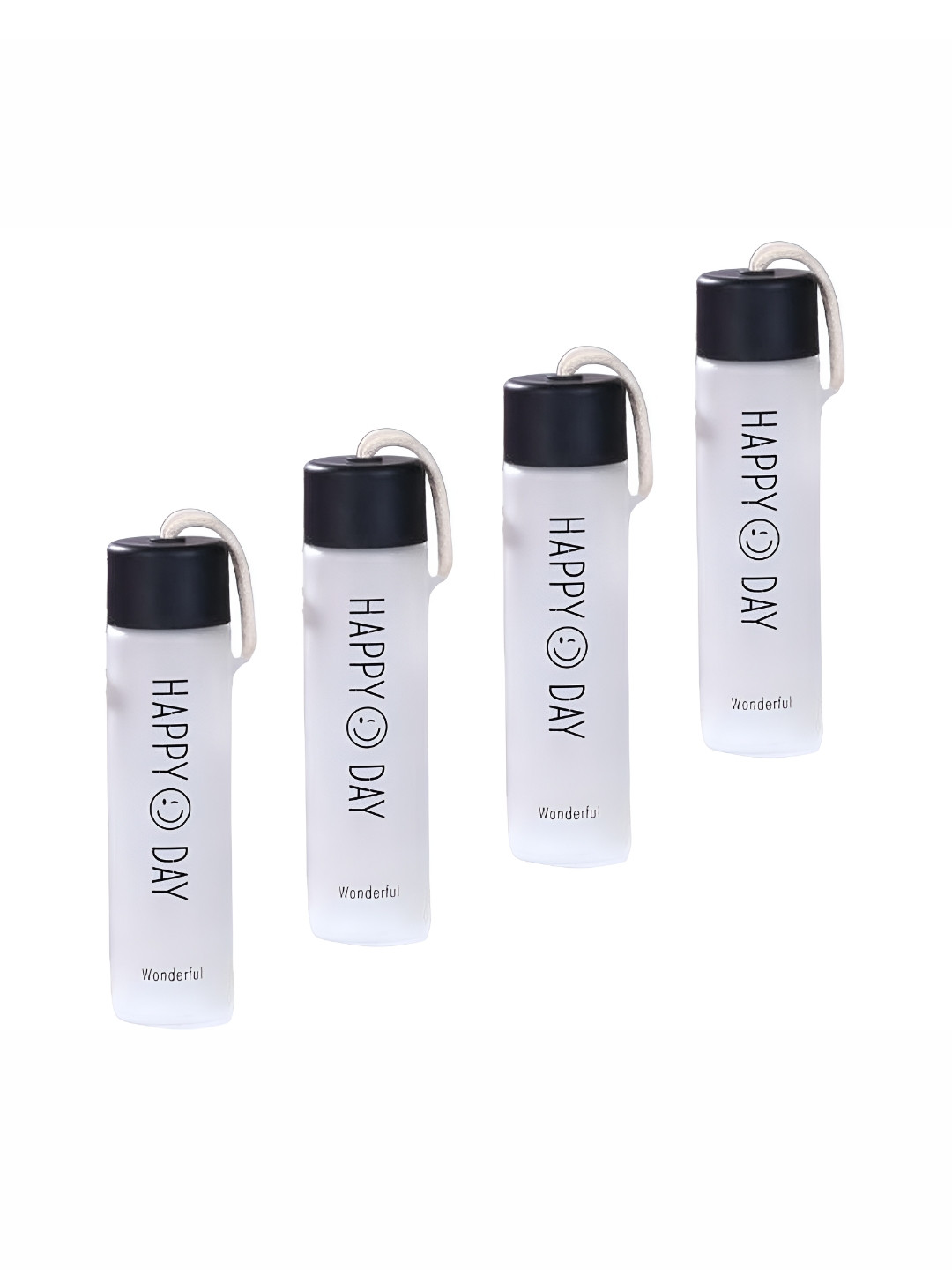 WELOUR White 4 Pcs Glass Solid Water Bottle 450 ML
