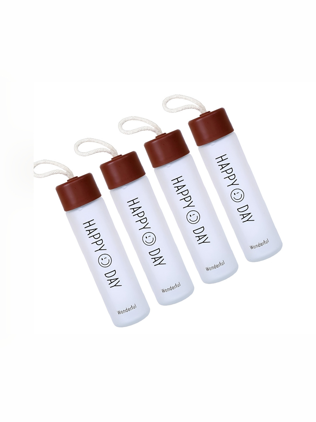 WELOUR Maroon Conversational Glass Carrying Loop 4 Piece Water Bottle - 450ml