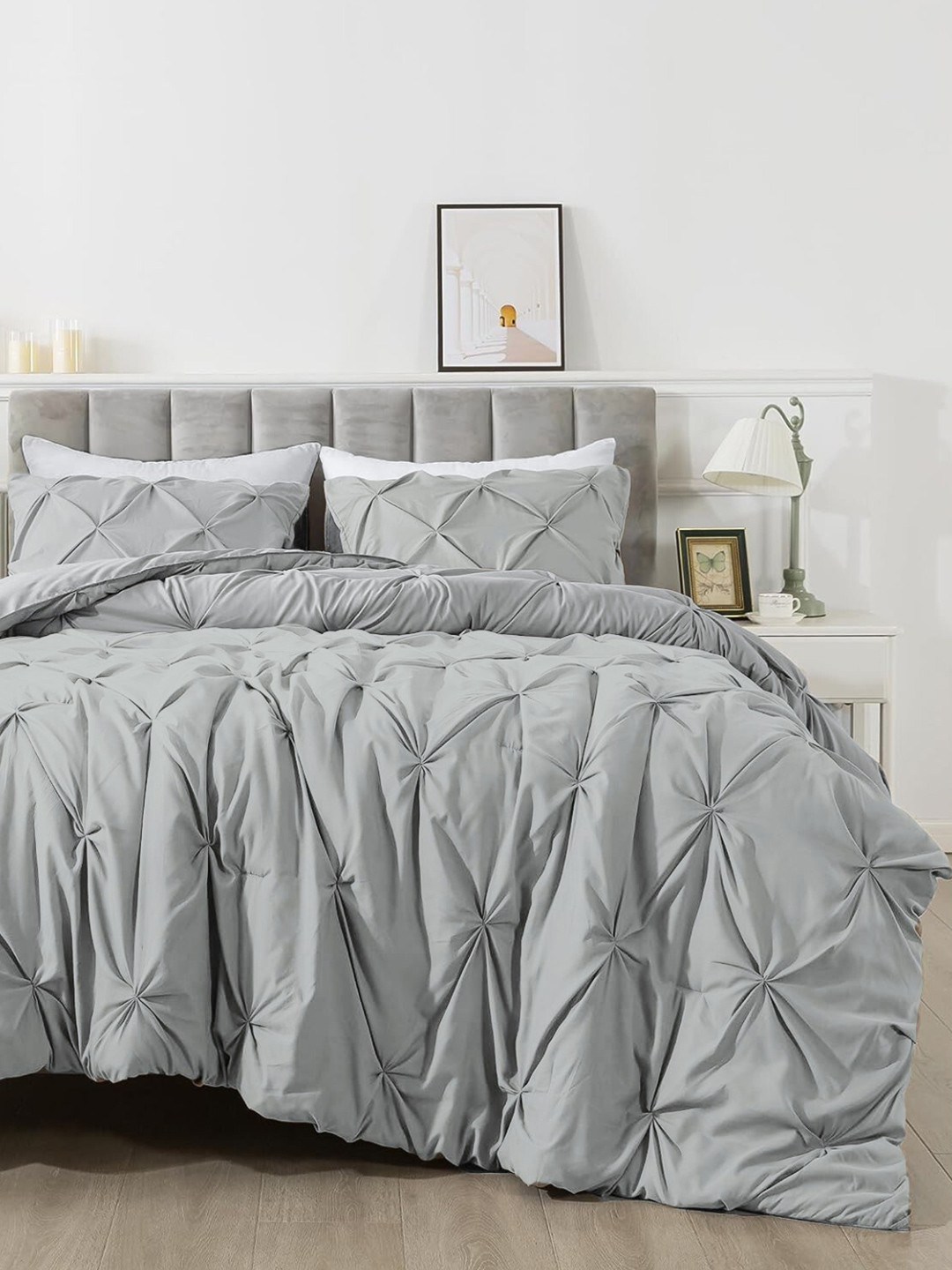 THE WHITE MOSS Silver Toned & Grey 3 Pieces 150 GSM Reversible Double Bed Comforter