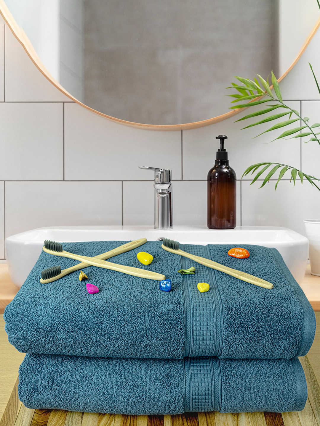 Aura 550GSM Super Absorbent 2PCs Adult Thin Bath Towel-28x58In
