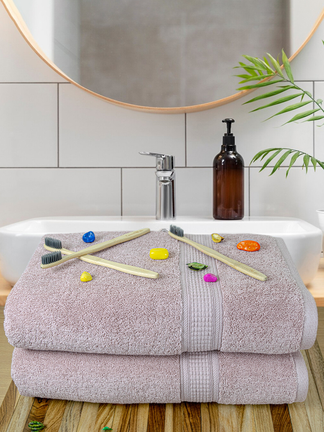 Aura TRIO Mauve 2 Pieces Cotton Bath Towels 550 GSM