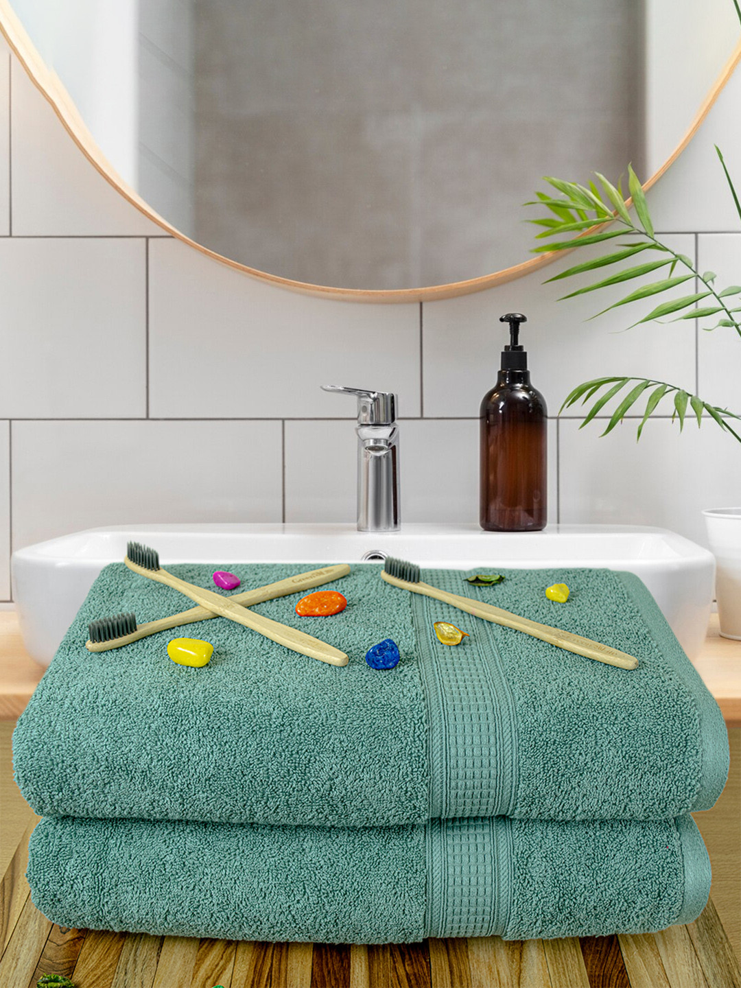 Aura TRIO Green 2 Pieces Cotton Bath Towels 550 GSM
