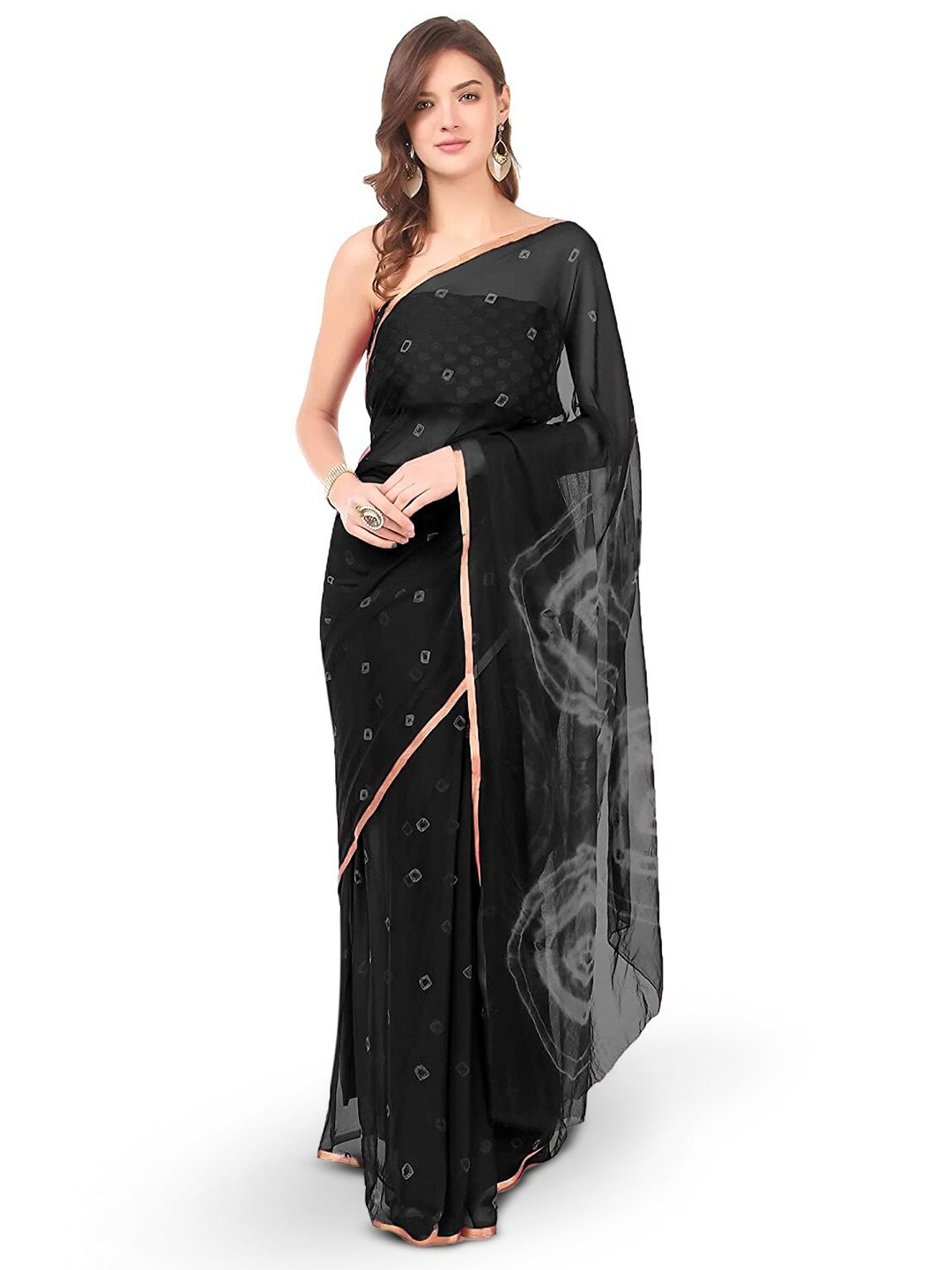 Reboot Fashions Tie and Dye Zari Pure Chiffon Bandhani Saree