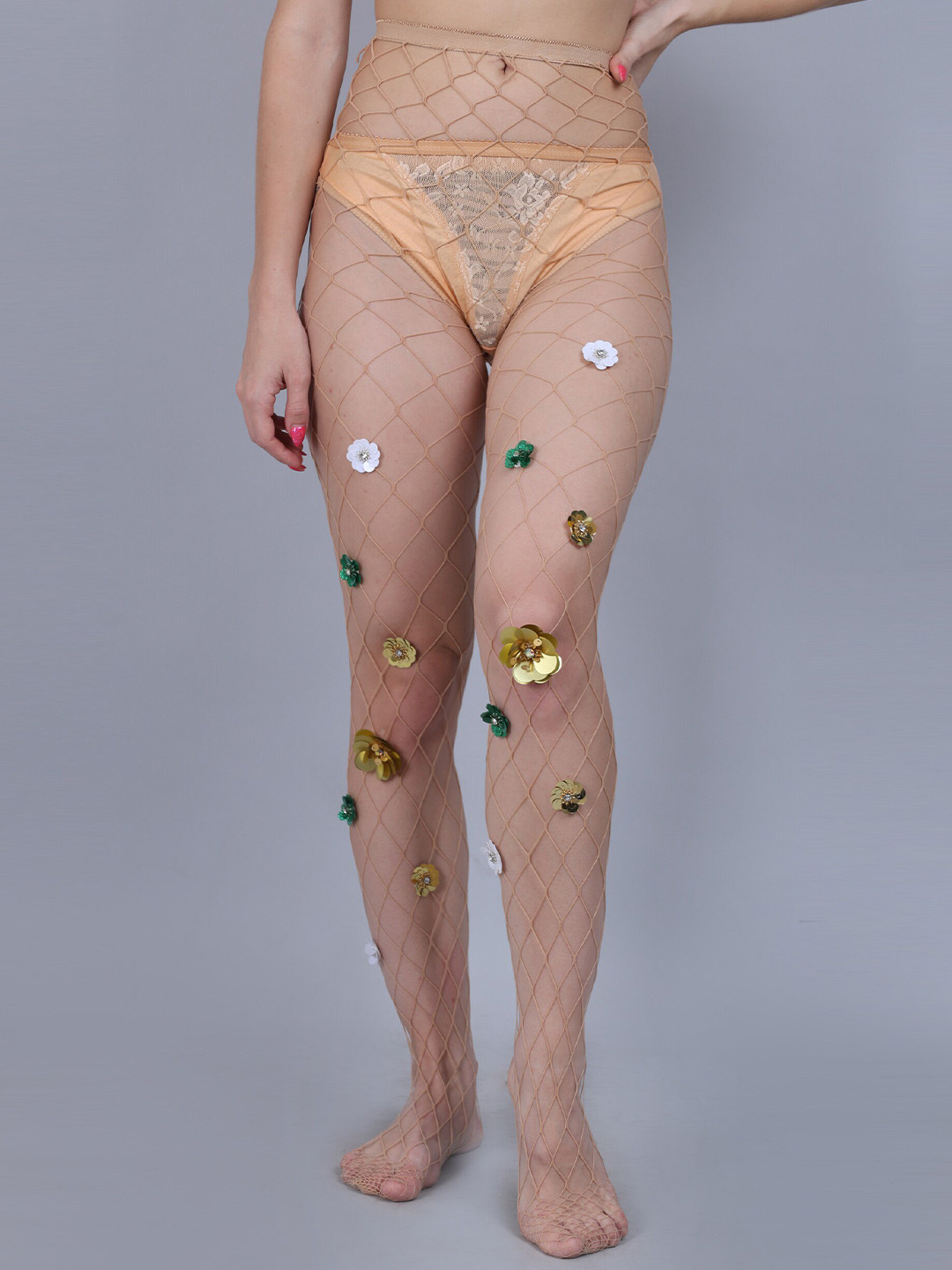 COLOR STYLE Self Design Stretchable Rinstone Stockings