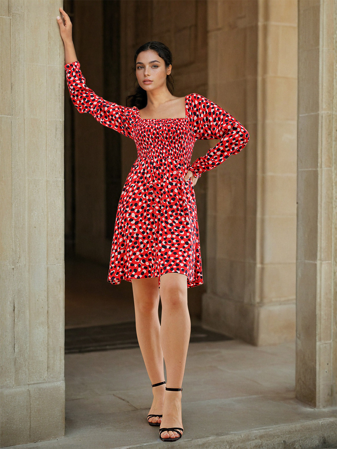 Freehand by The Indian Garage Co Red Print Fit  Flare Dress