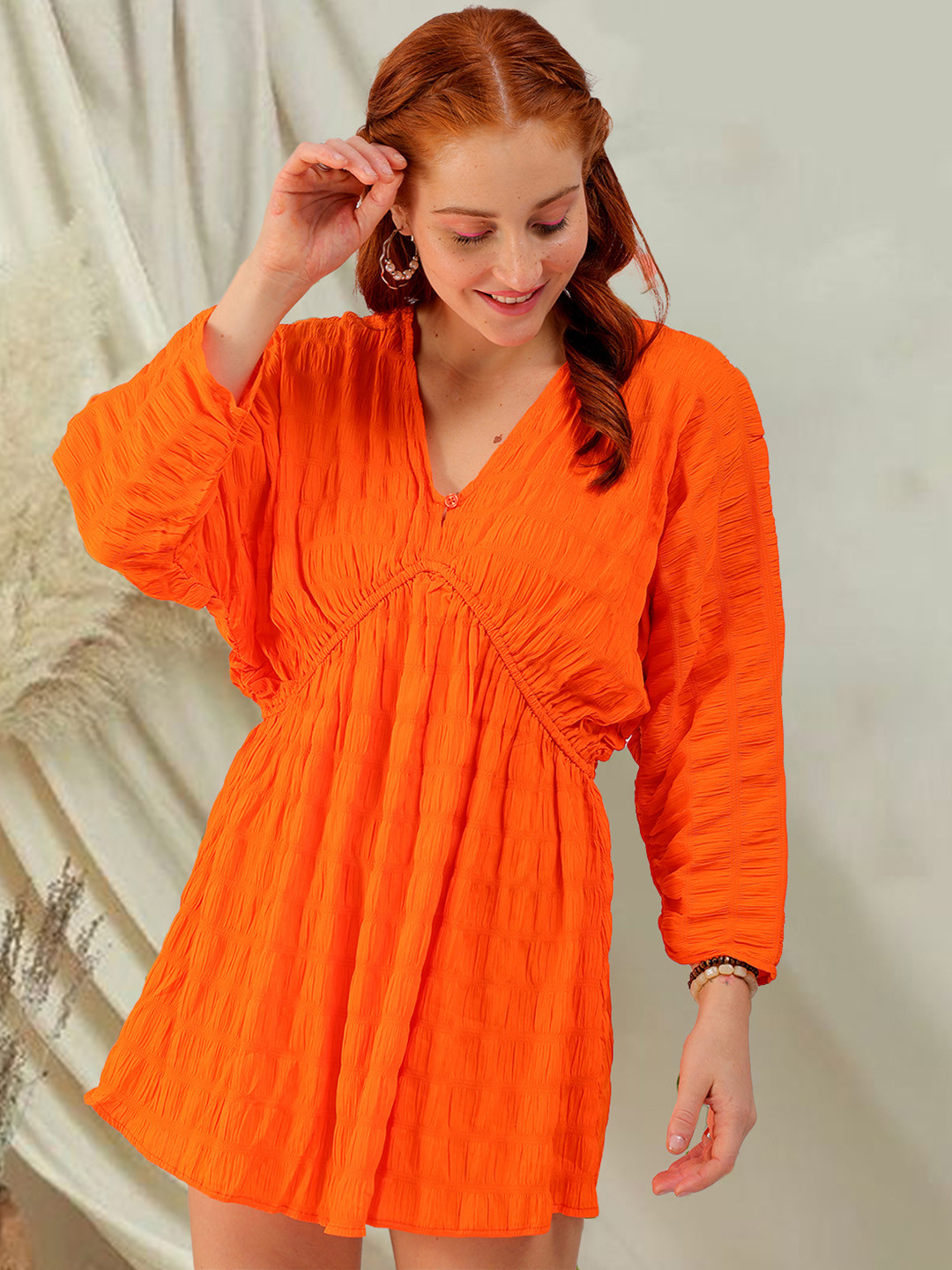 Freehand by The Indian Garage Co Orange Fit  Flare Midi Dress