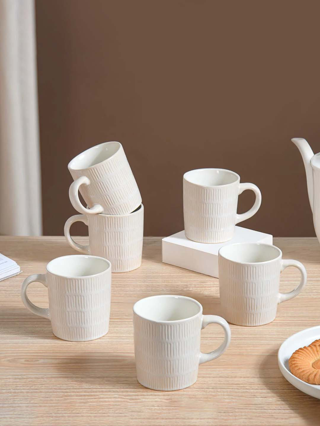 Nestasia Gradient White Geometric Ceramic Microwave Safe 6 Piece Mugs-220ml