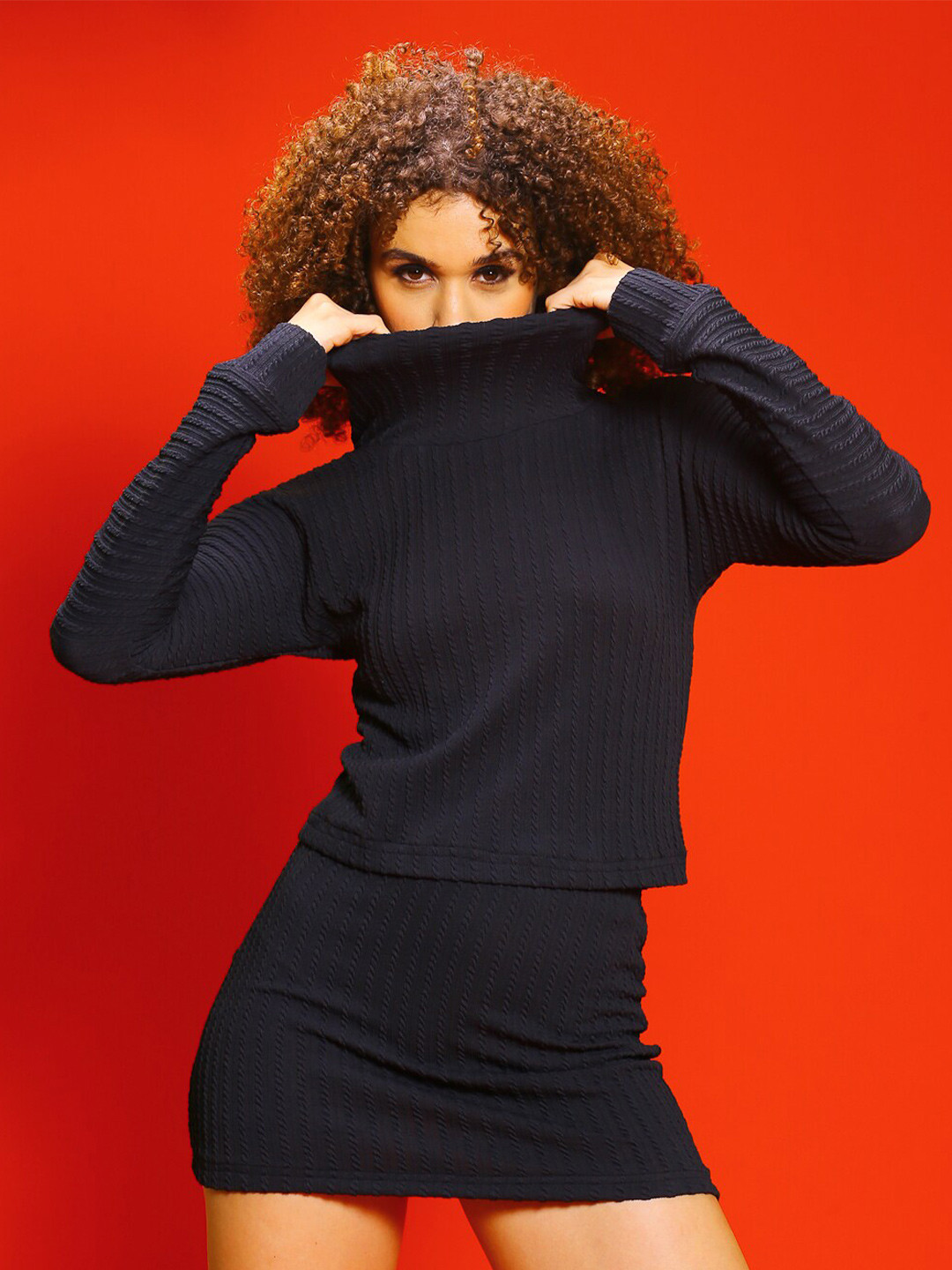 Sera High neck textured crop regular top