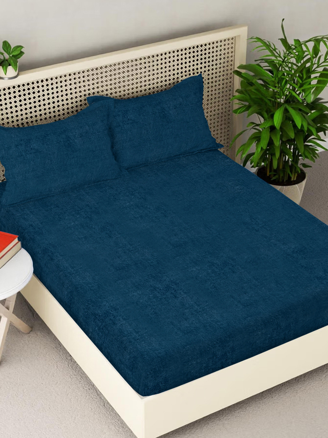 FABINALIV Turquoise Blue Wool Skin-Friendly 300 TC King Fine Bedsheet with 2 Pillow Covers-98 x 89 inches