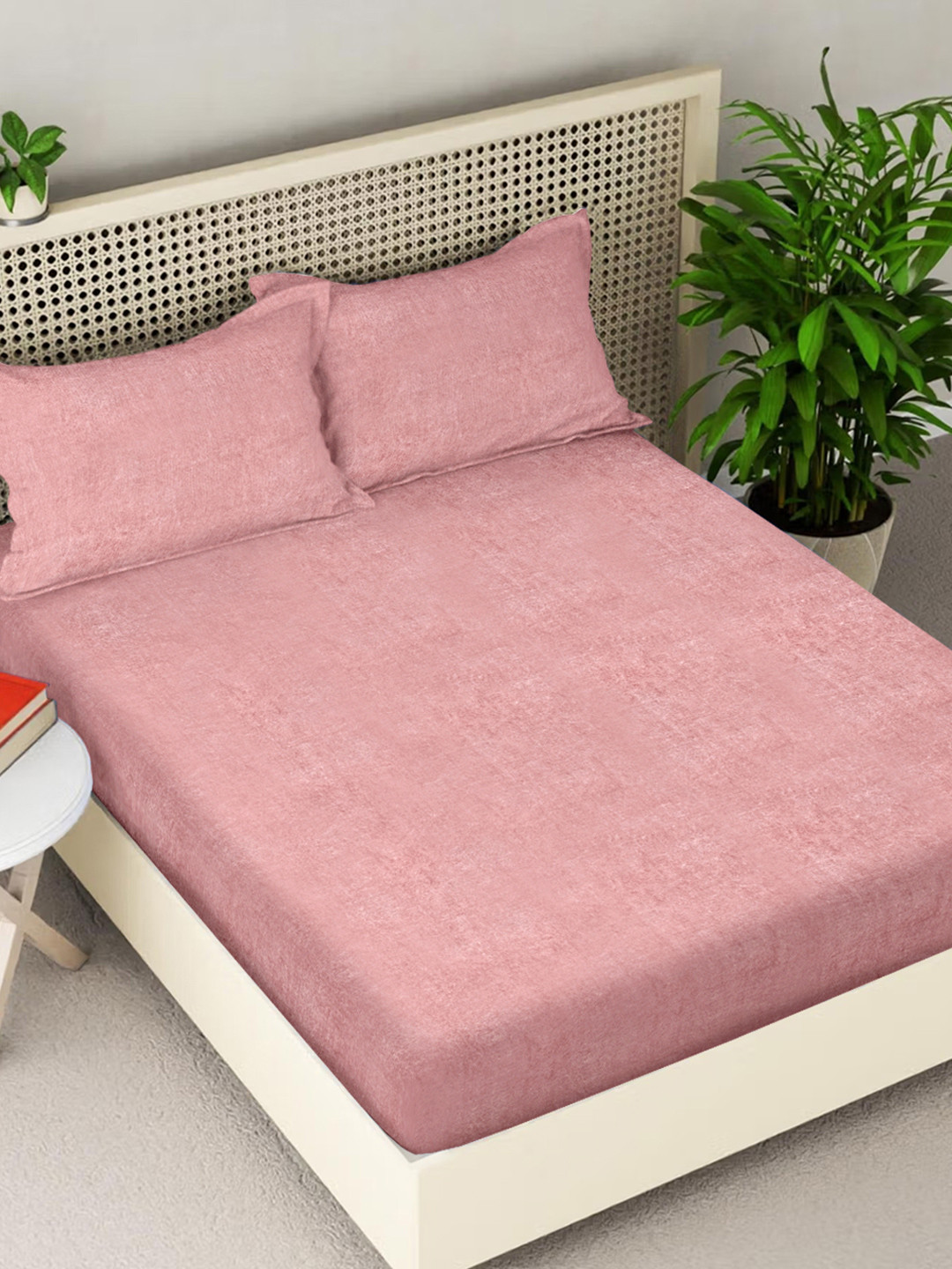 FABINALIV Peach Wool 300 TC King Fine Bedsheet with 2 Pillow Covers-98 x 89 inches