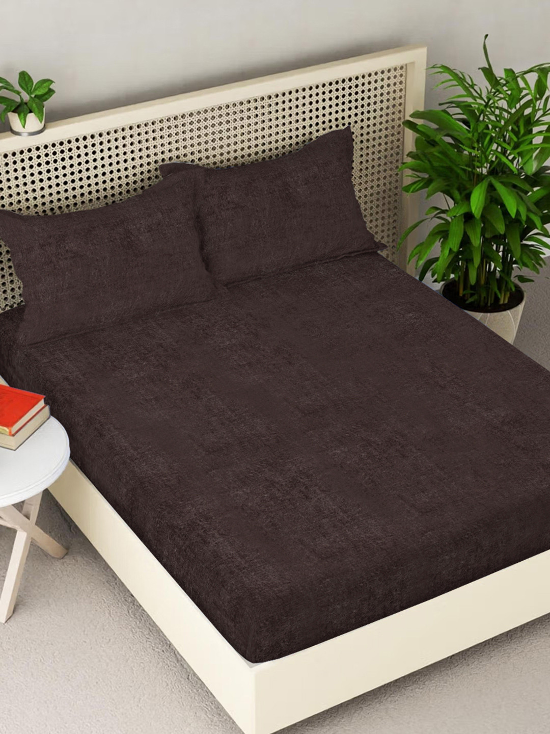 FABINALIV Woollen Coffee Brown Wool 300 TC King Fine Bedsheet with 2 Pillow Covers-98 x 89 inches