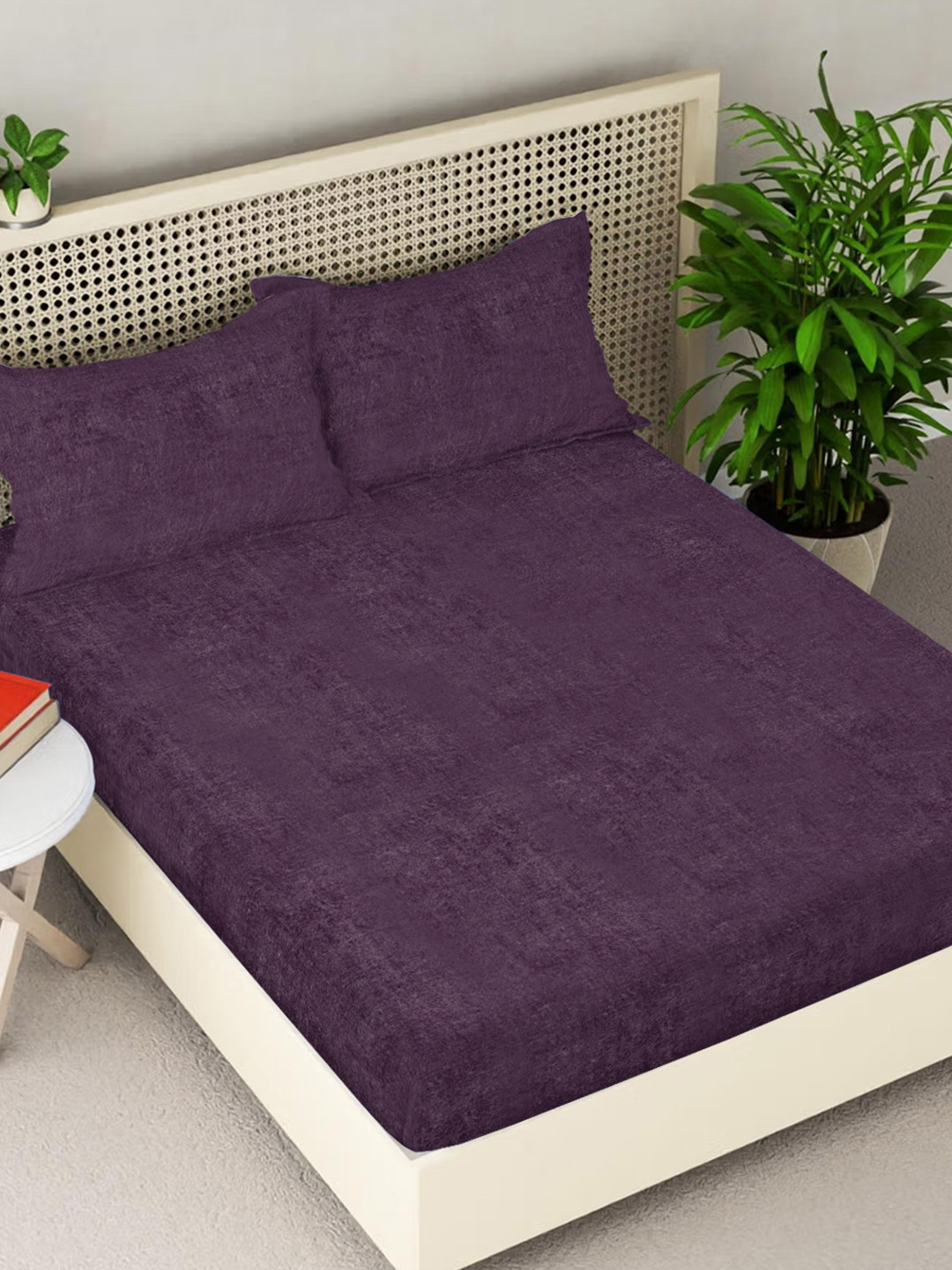 FABINALIV Purple Wool 300 TC King Fine Bedsheet with 2 Pillow Covers-98 x 89 inches