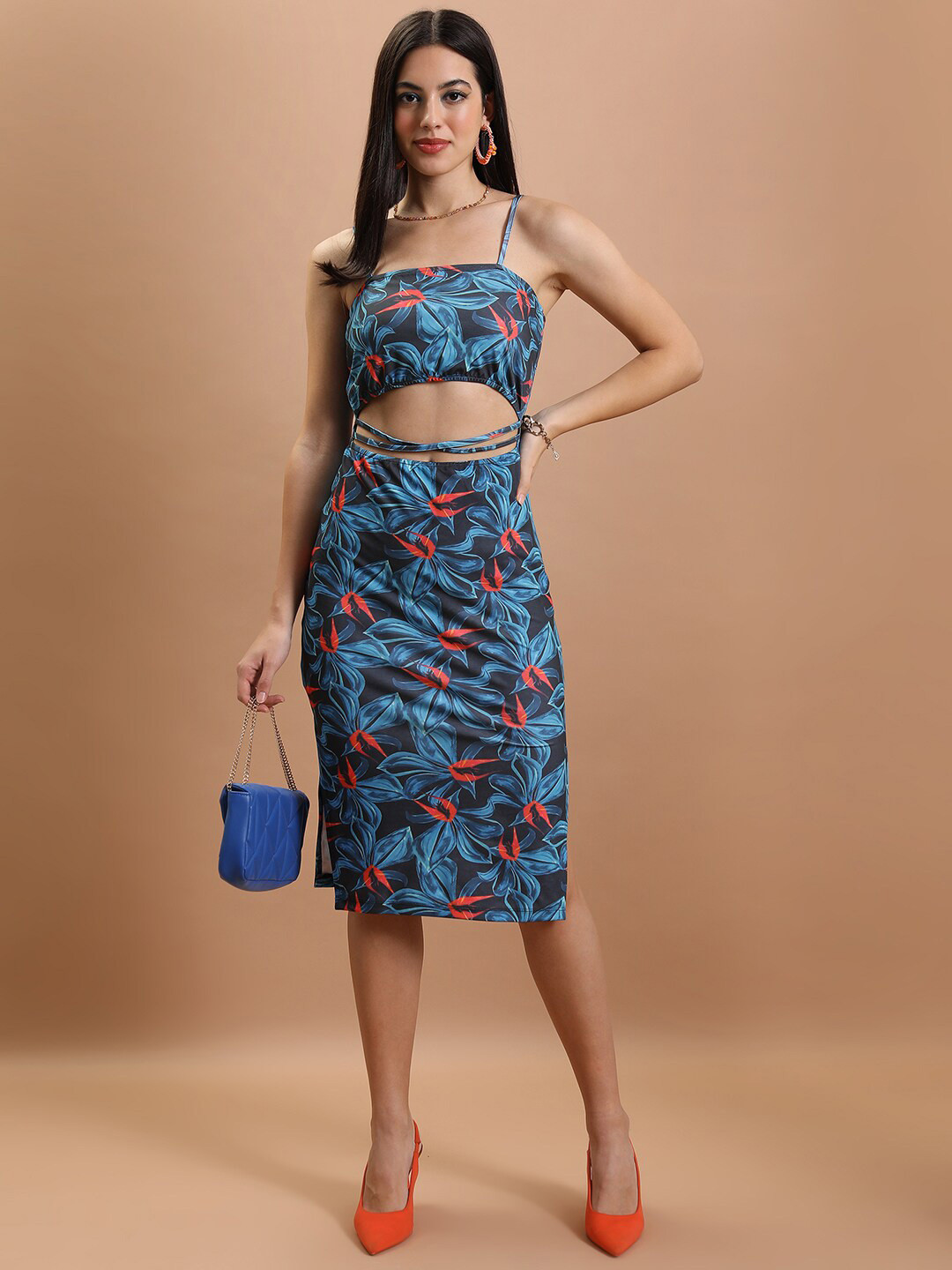 Tokyo Talkies Floral Printed Cutout Bodycon Mini Dress